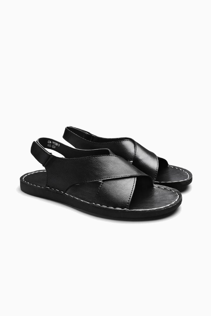 Herresandaler i Sort Læder - Krydsrem Slip-On til Sommer