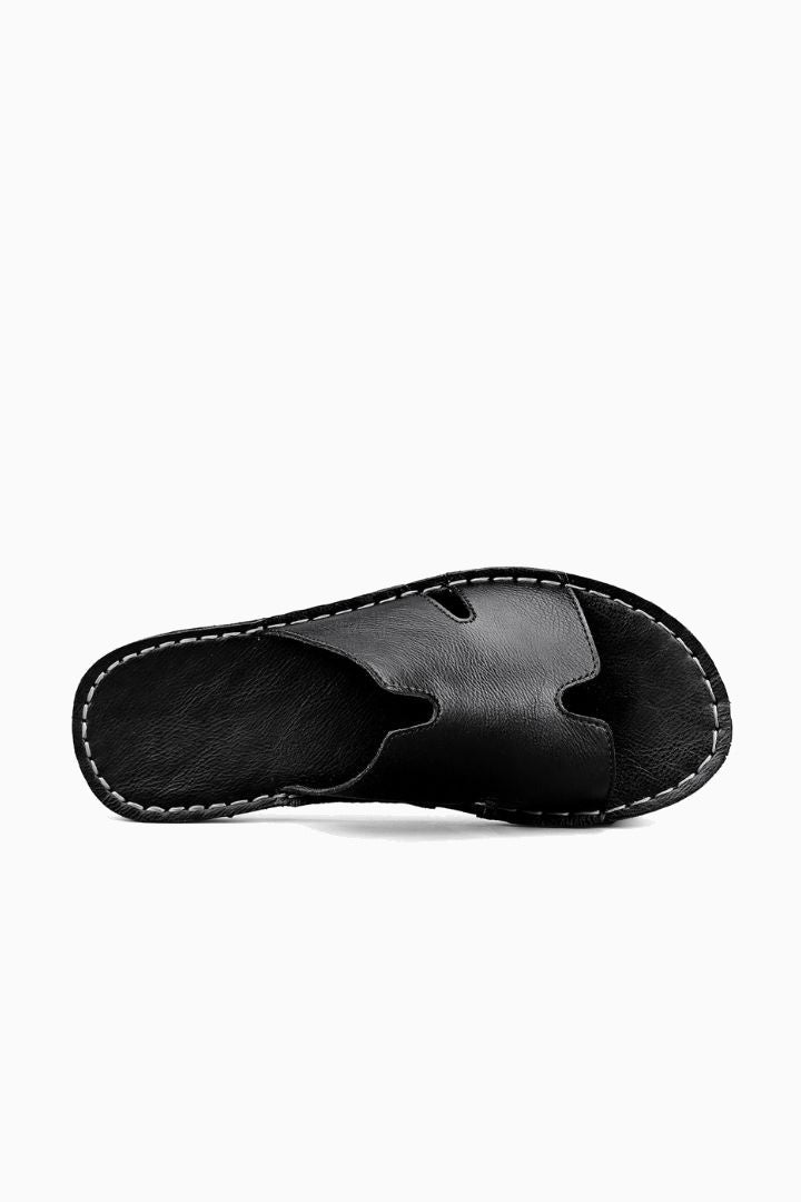 Herresandaler i Sort Læder - Slip-On Slide Komfort