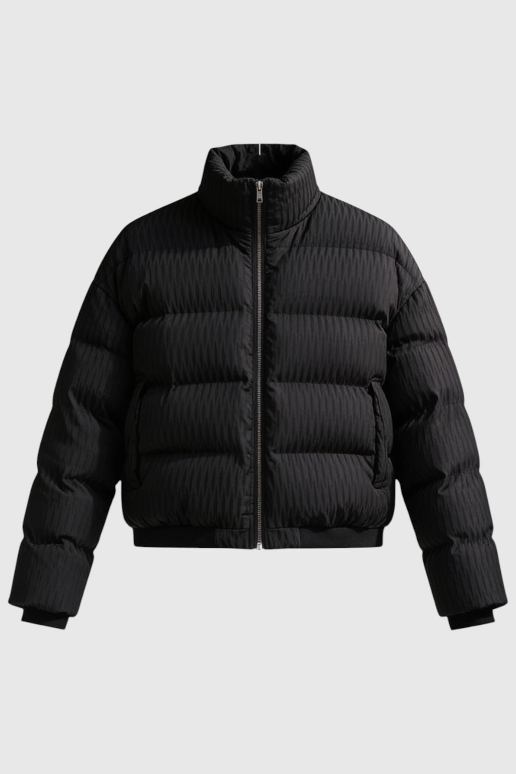 Kort quiltet pufferjakke med ståkrave – sort