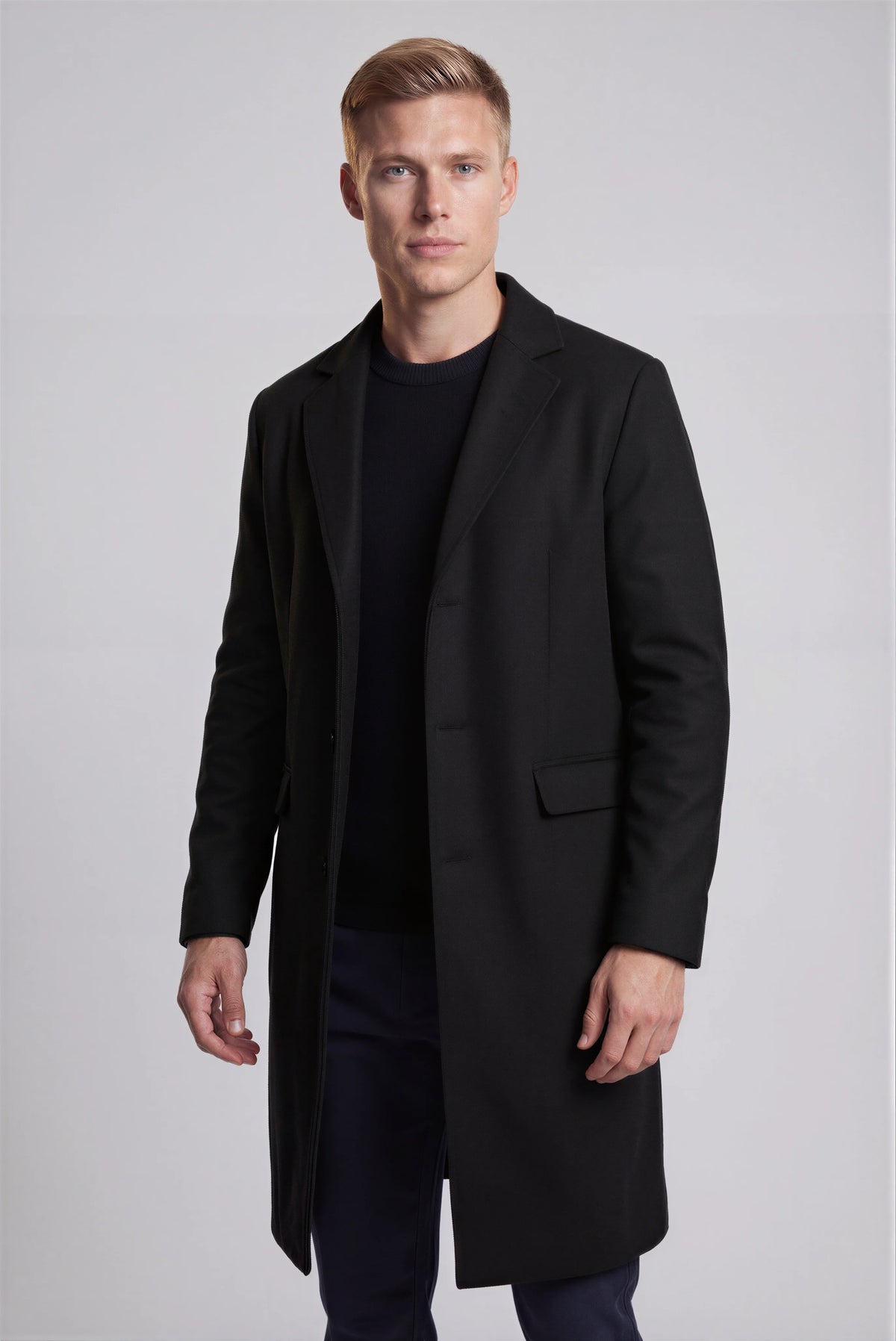 Herre Enkeltradet Lang Frakke - Sort - Coat - Valmont Wear