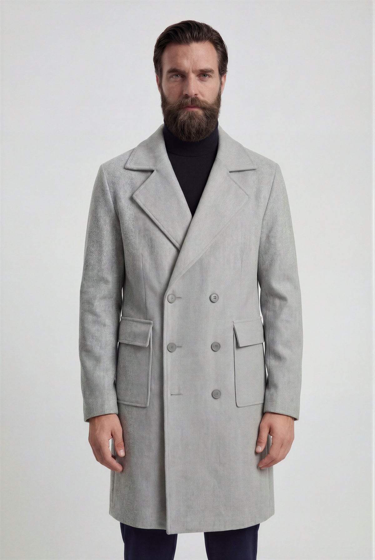 Herre dobbeltradet uldfrakke, knælængde, lysegrå - Coat - Valmont Wear