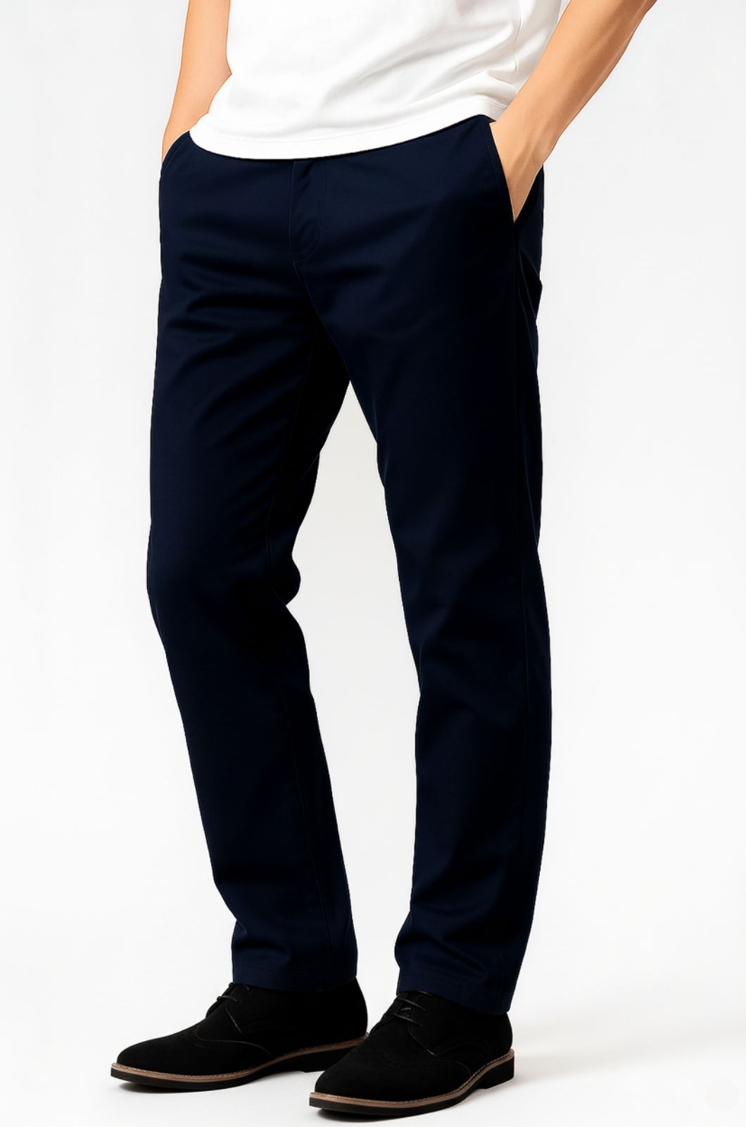 Herrebukser – Straight Fit Bomuld med Stræk – Marineblå – Fire Årstider – Kontor & Casual - Marineblå - Pants - Valmont Wear