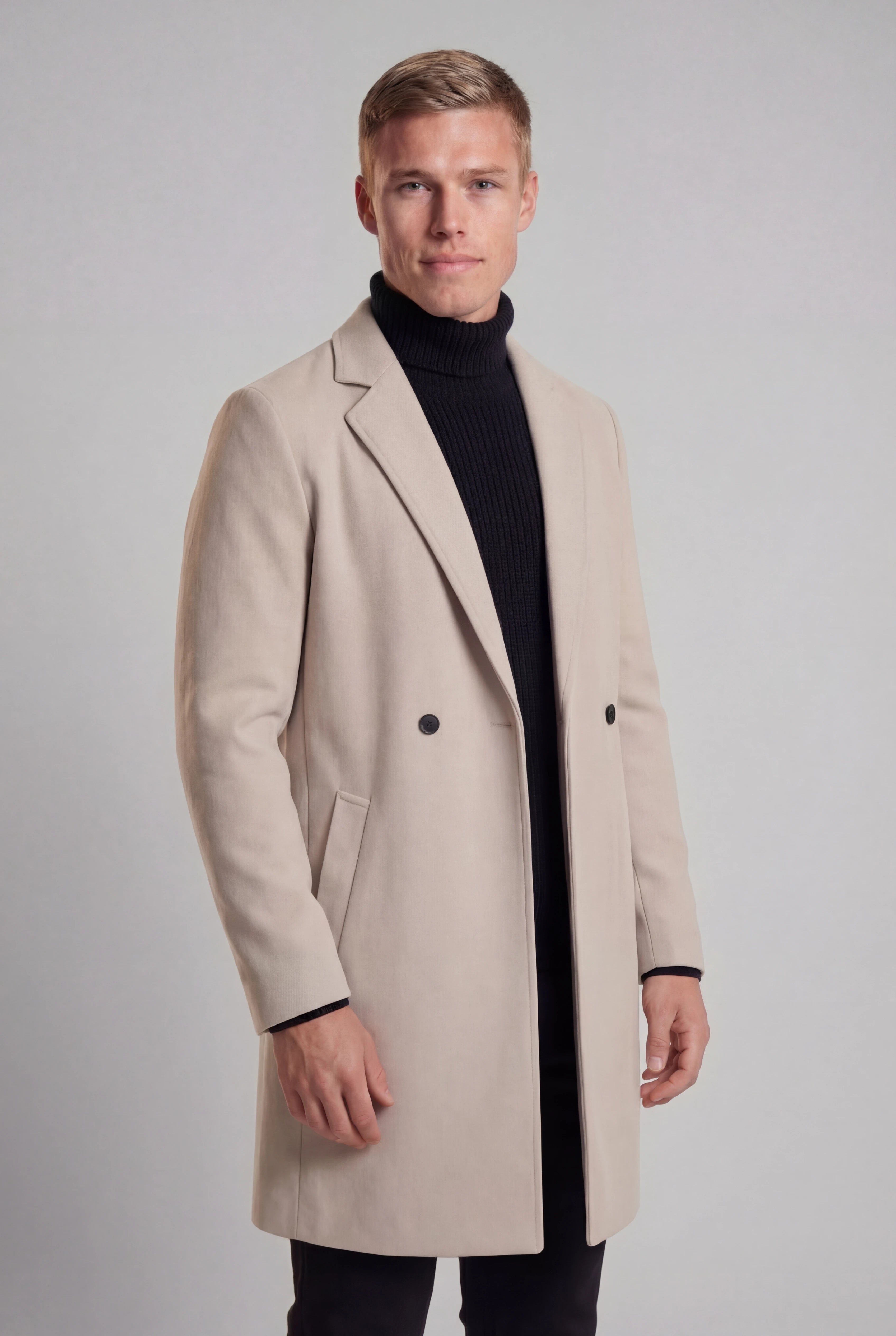 Varm Oatmeal Herrefrakke med Dobbelt Knaplukning