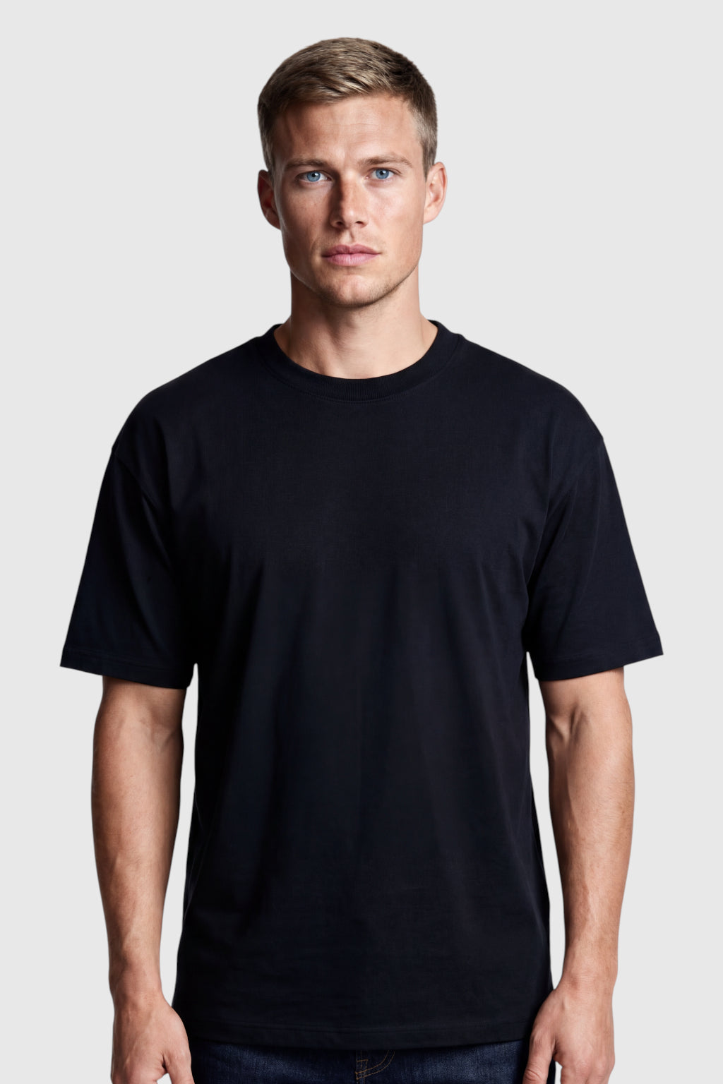 Herre T-shirt i Bomuld – Åndbar Kortærmet Rund Hals – Sort