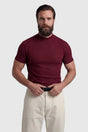 Rippstrick T-Shirt für Herren - Bordeaux - Strick - Stehkragen Slim Fit