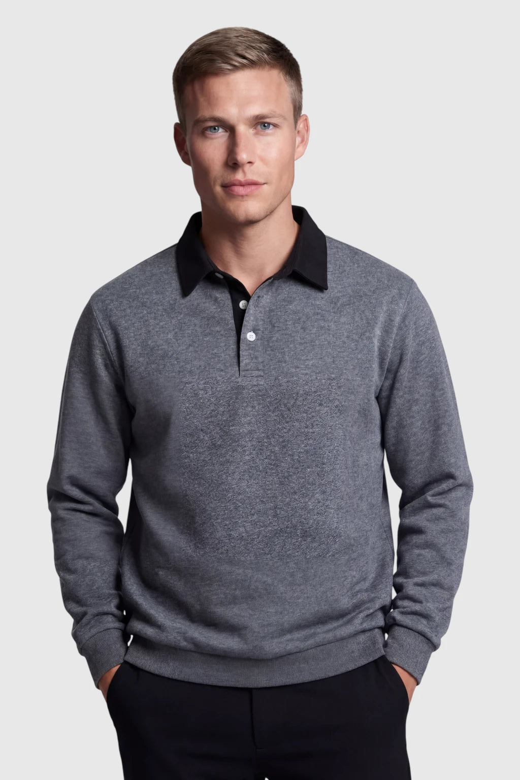 Herre Sweatshirt med Kontrastkrave og Polokrave - Grå melange - Striktrøje - Valmont Wear