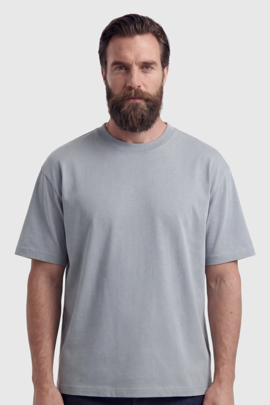 Herre T-shirt i Bomuld – Åndbar Kortærmet Rund Hals – Jerngrå