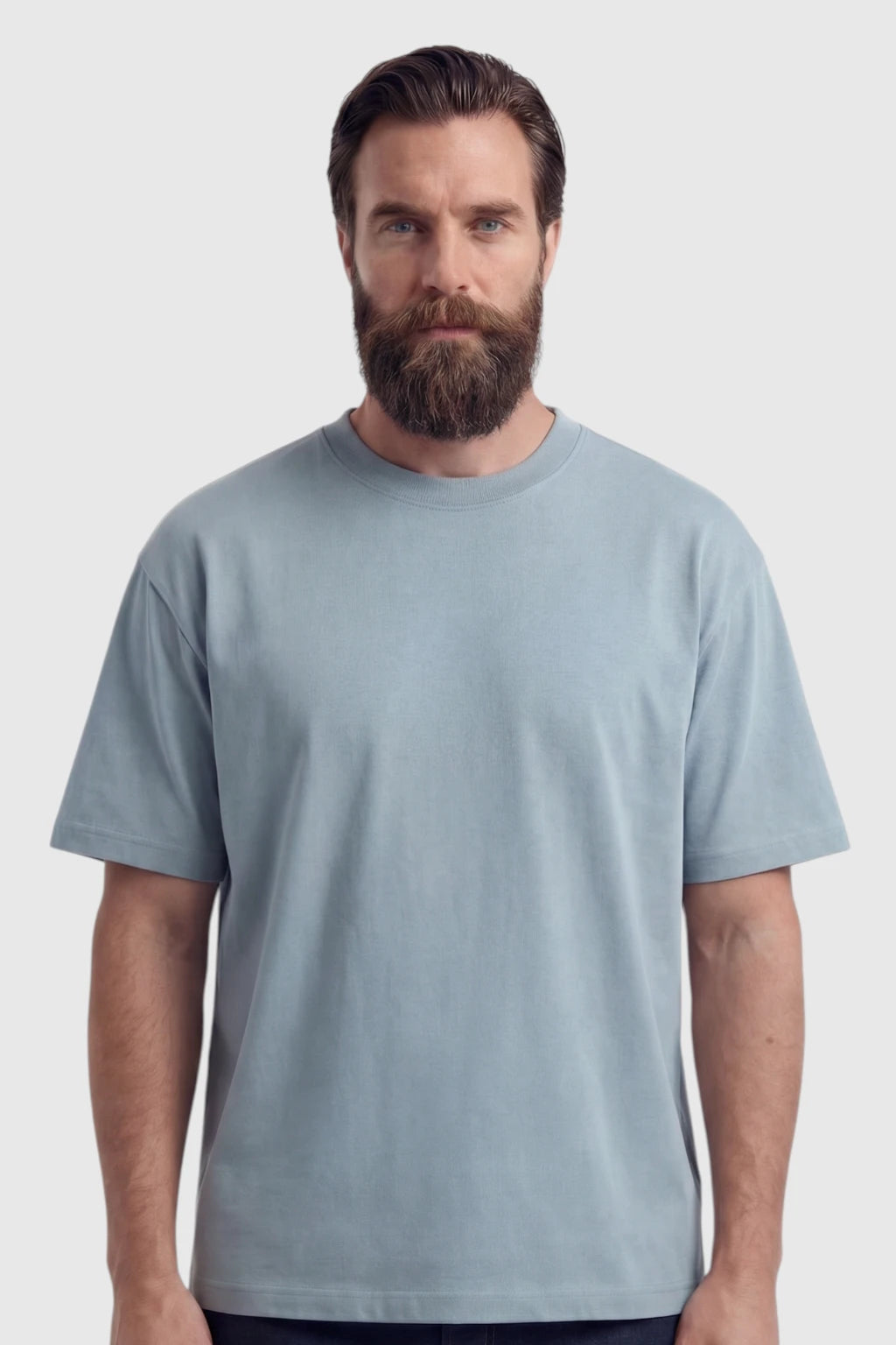 Herre T-shirt i Bomuld – Åndbar Kortærmet Rund Hals – Tågeblå