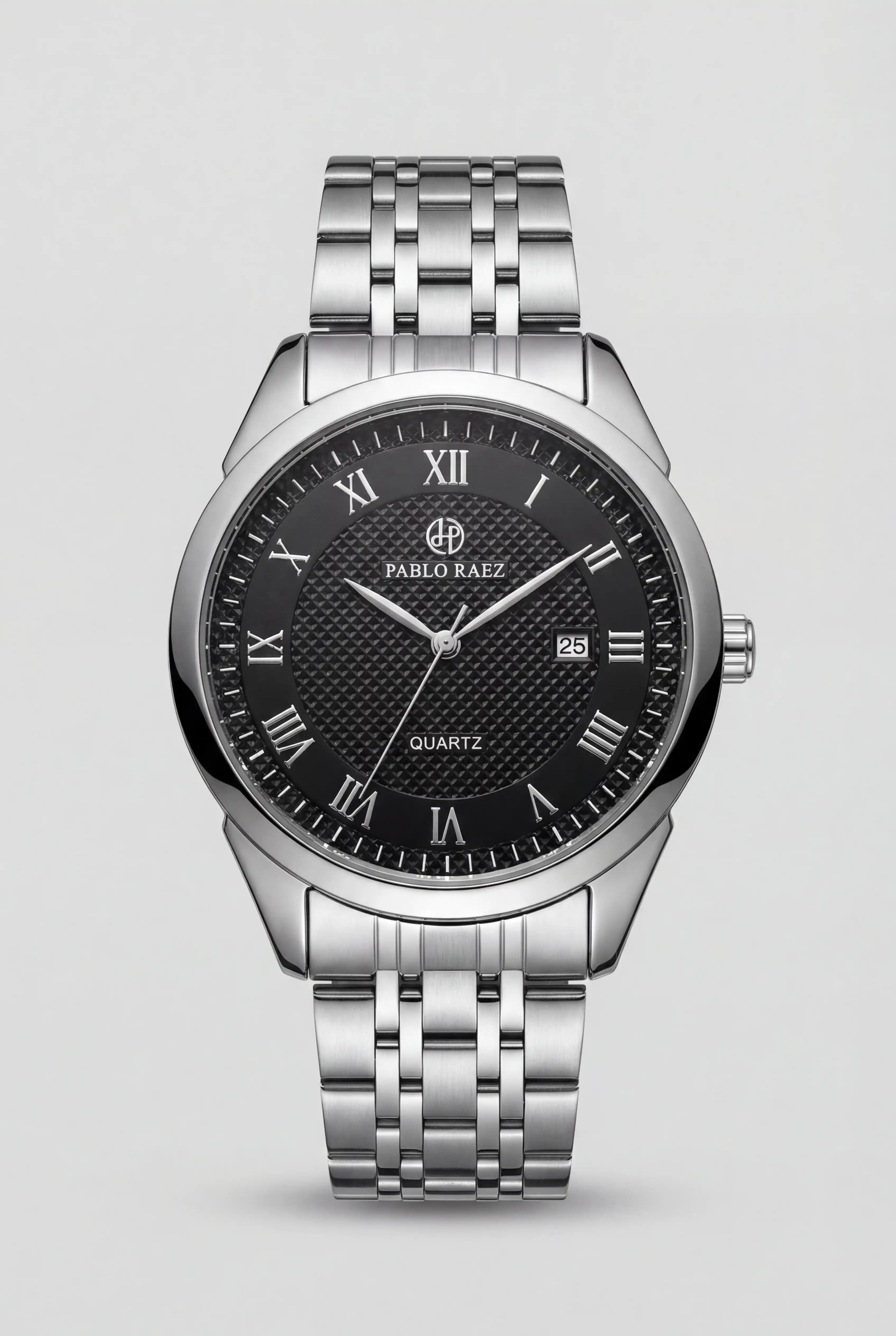 Herreur i Rustfrit Stål - Quartz Ur - Sort Tekstureret Skive med Dato - Ur - Valmont Wear