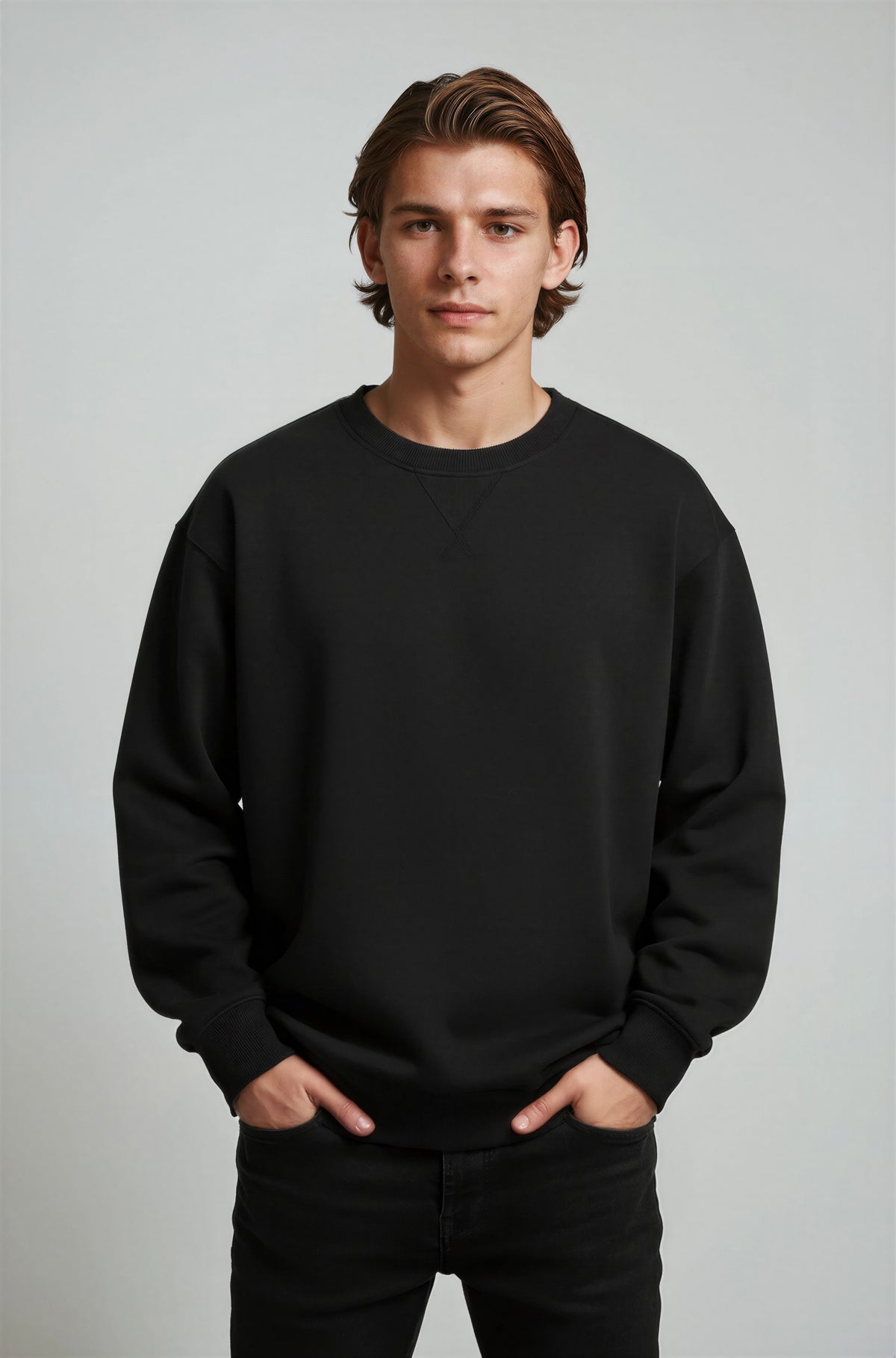 Herre Heavyweight Oversized Rundhalset Striktrøje – Sort - Sort - Sweater - Valmont Wear