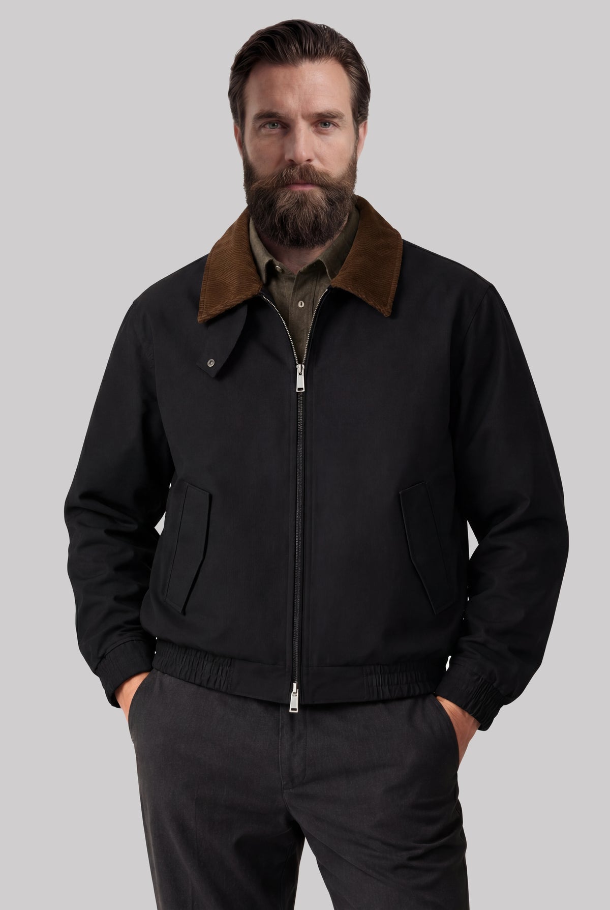 Herre kort utility-jakke med fløjlskrave - Sort - Jakker - Valmont Wear