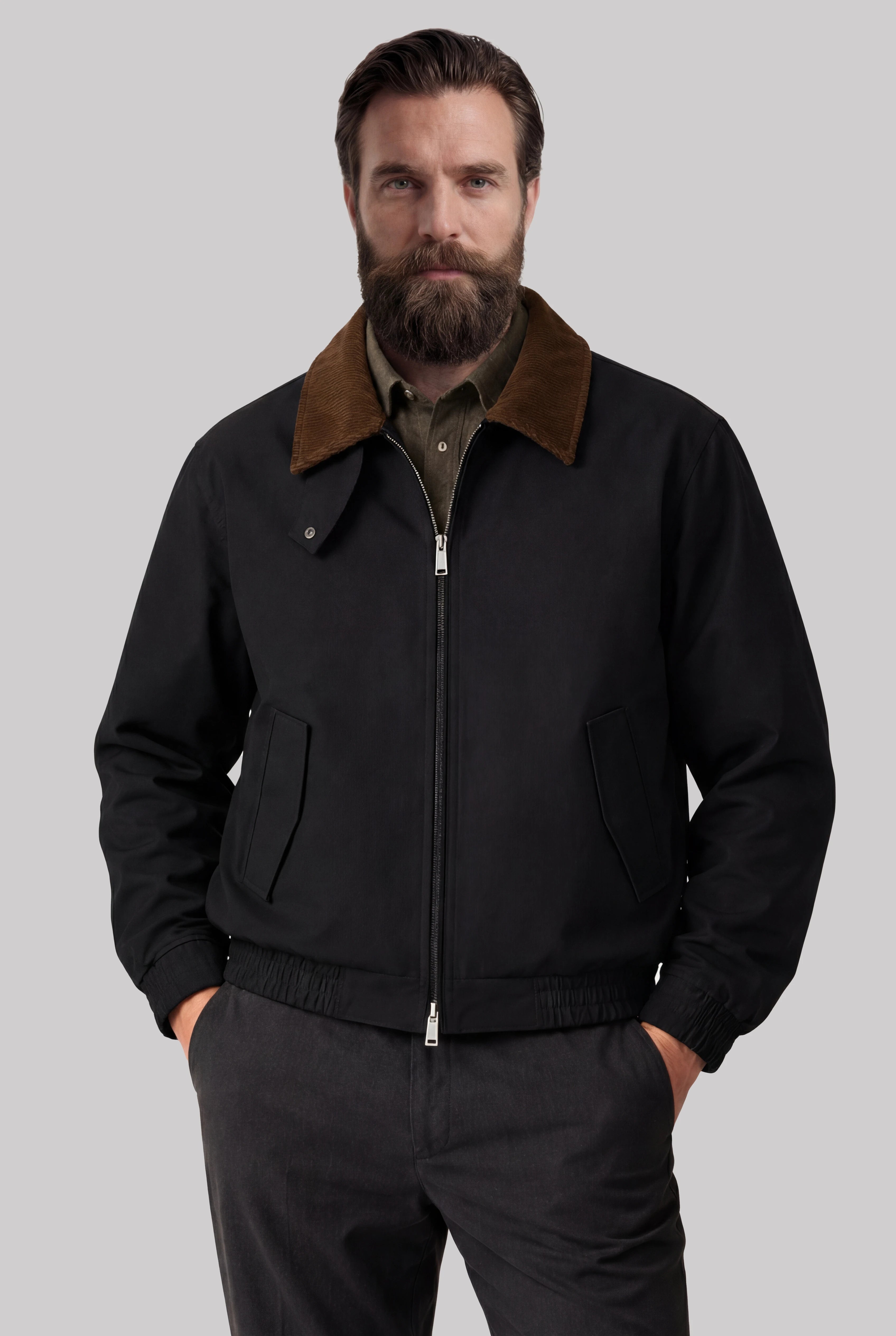 Herre kort utility-jakke med fløjlskrave – Sort