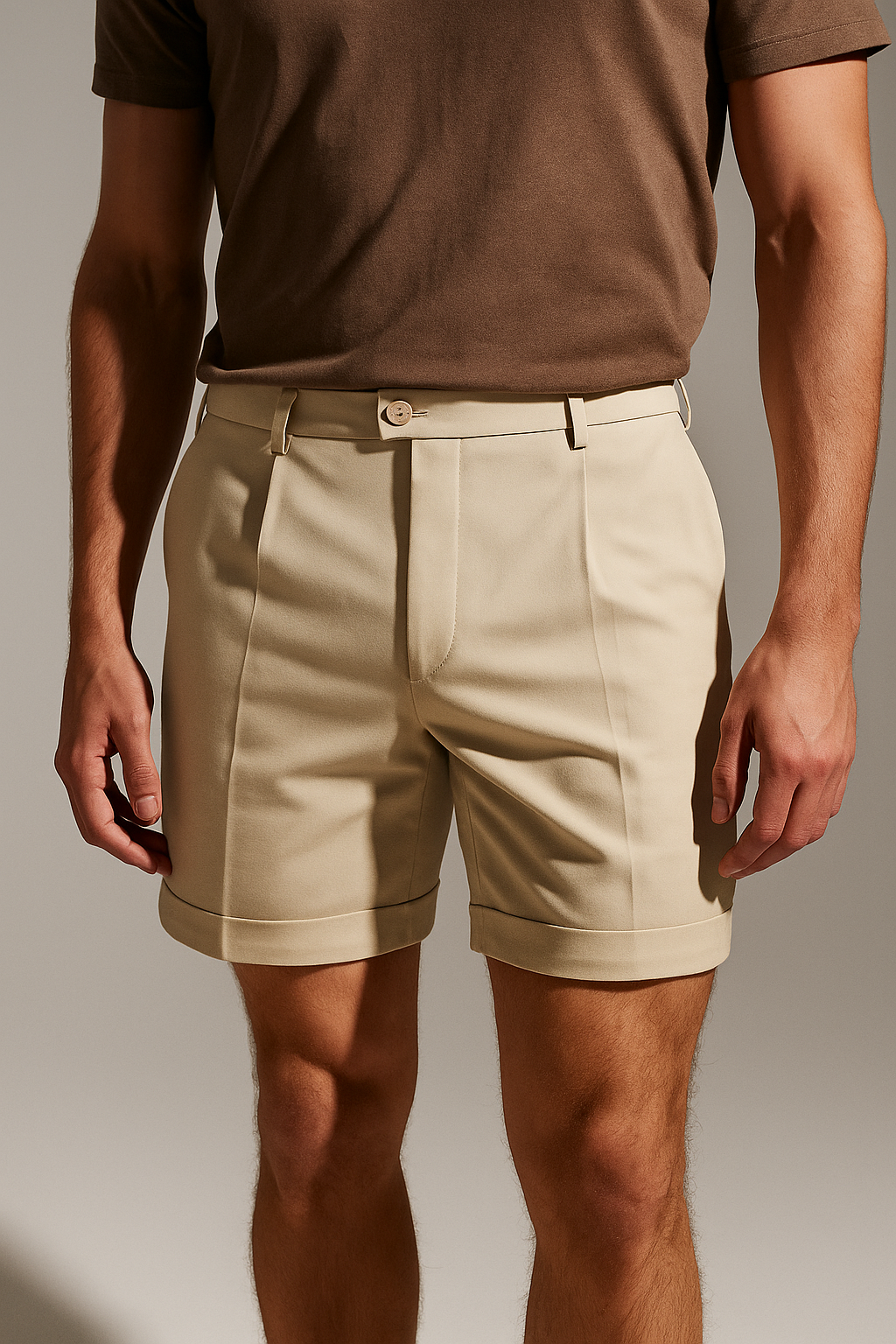 Herreshorts med læg og lommer – beige og alsidige - - Shorts - Valmont Wear