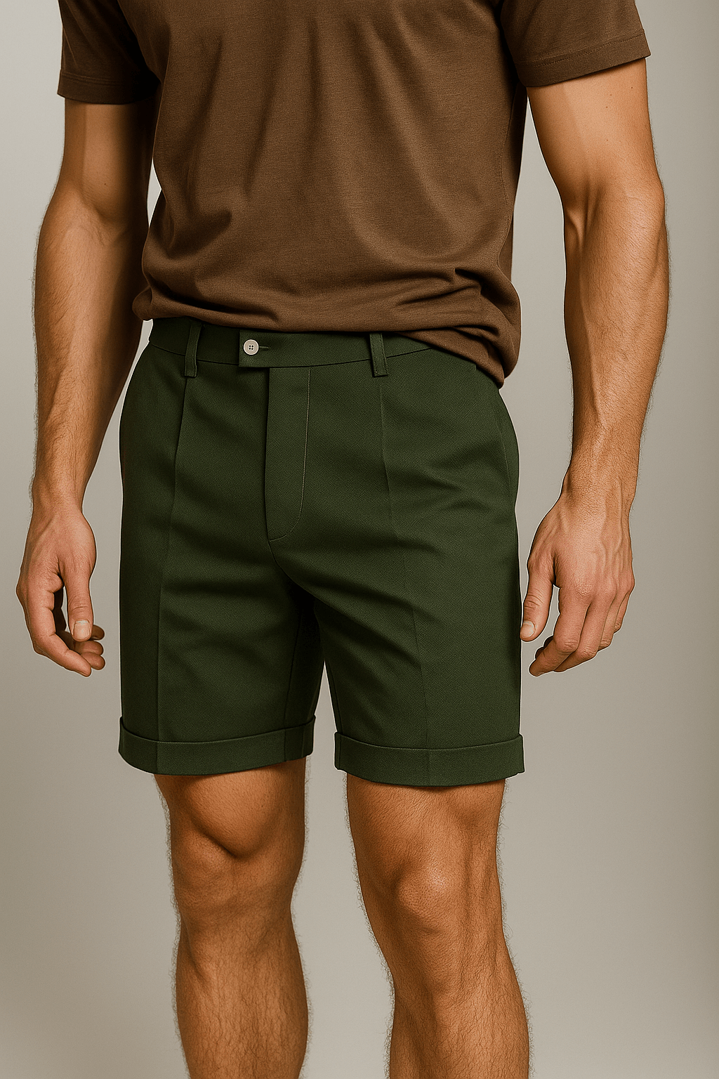 Herreshorts med læg og lommer – grøn og alsidige - - Shorts - Valmont Wear