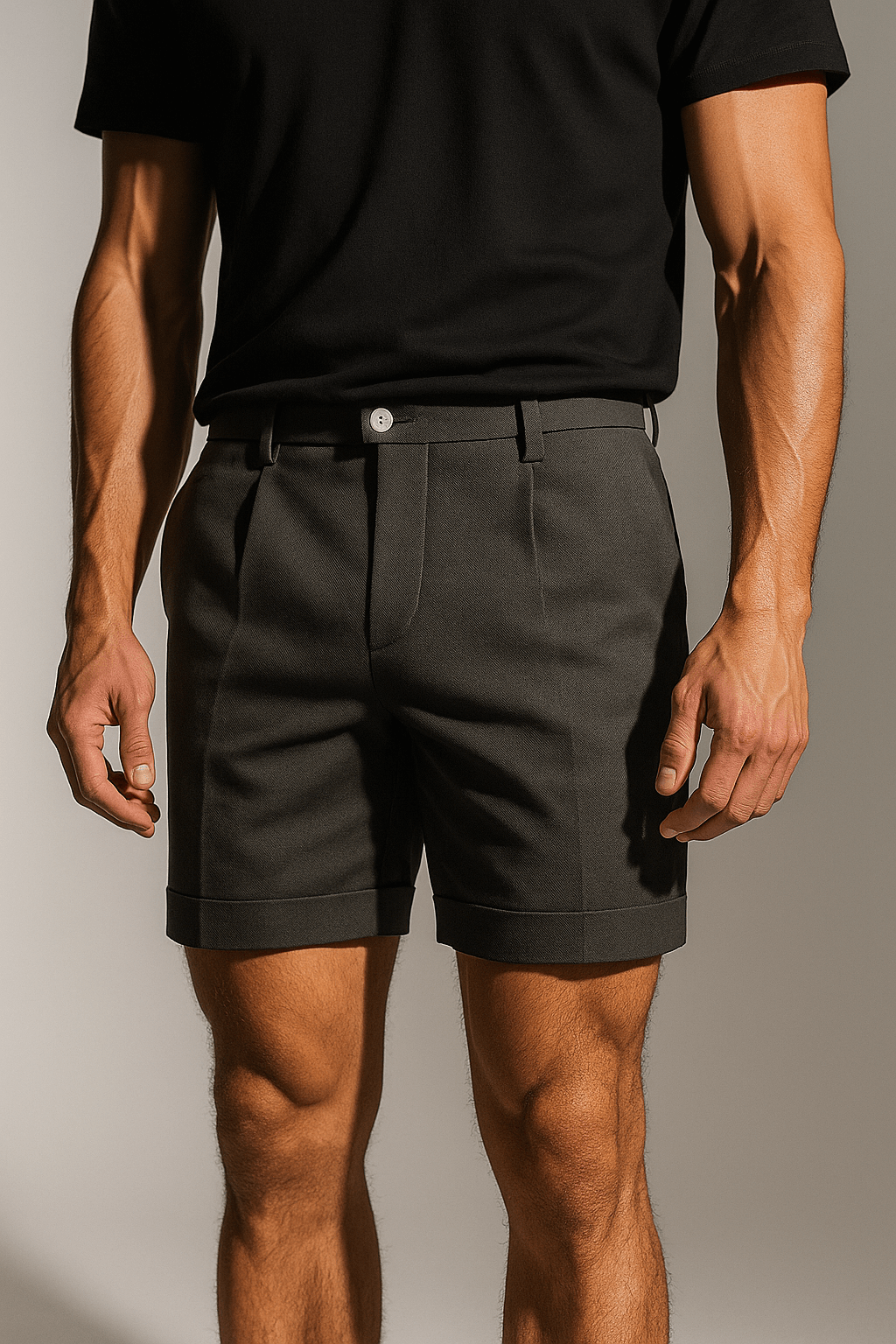 Herreshorts med læg og lommer – skifergrå og alsidige - - Shorts - Valmont Wear