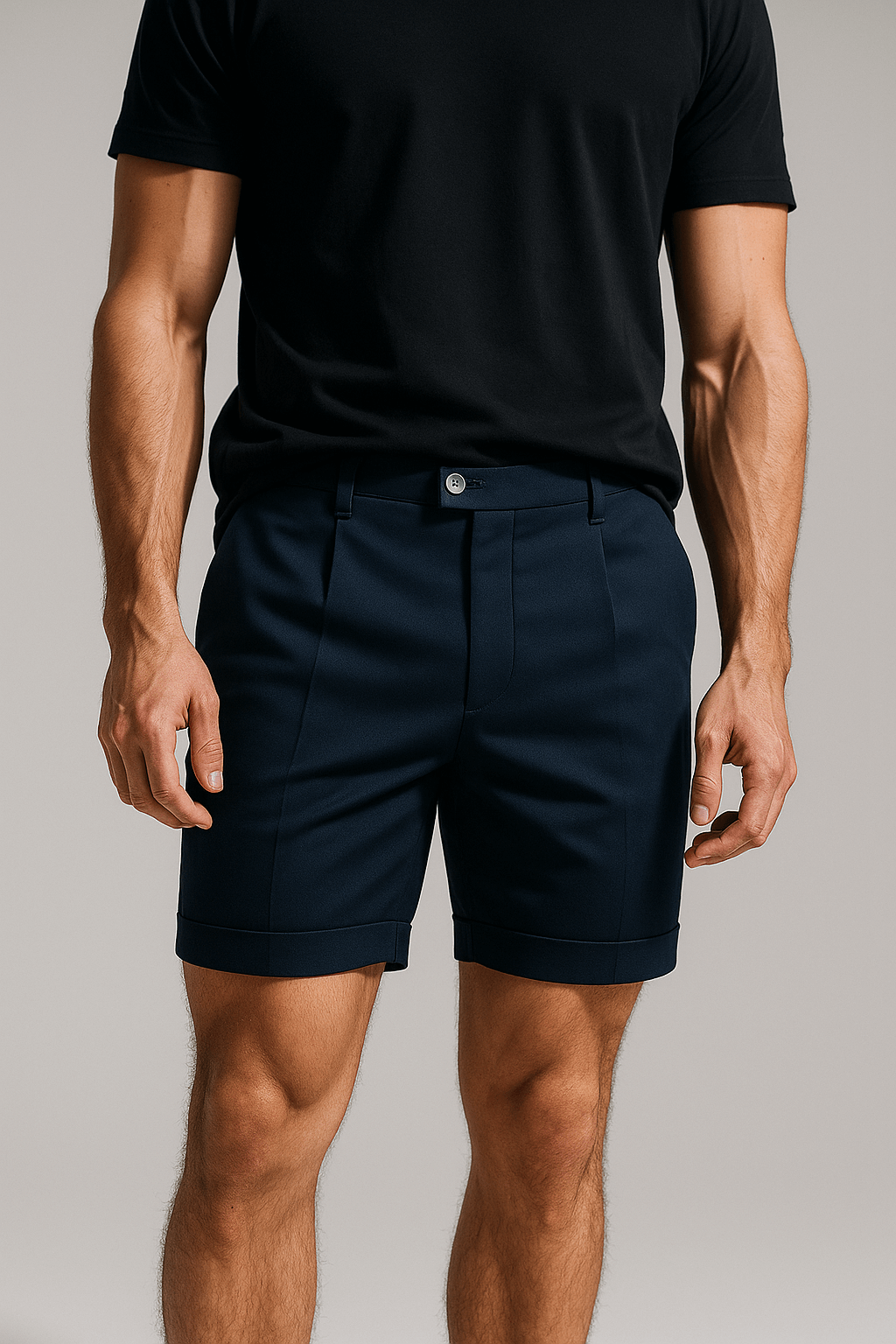 Herreshorts med læg og lommer – Marineblå og alsidige - - Shorts - Valmont Wear