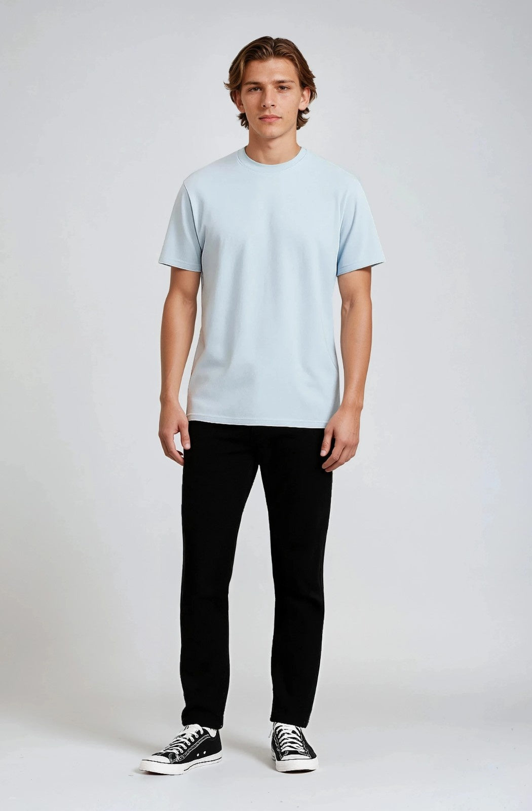 Herre T-shirt i Bomuld – Åndbar Kortærmet Rund Hals – Tågeblå - - Herre T-shirts - Valmont Wear