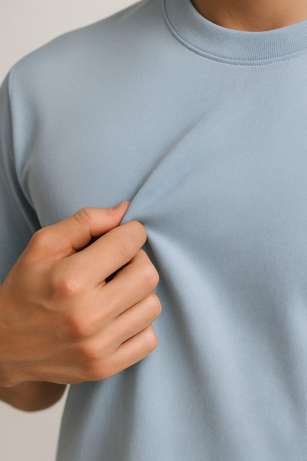 Herre T-shirt i Bomuld – Åndbar Kortærmet Rund Hals – Tågeblå - - Herre T-shirts - Valmont Wear