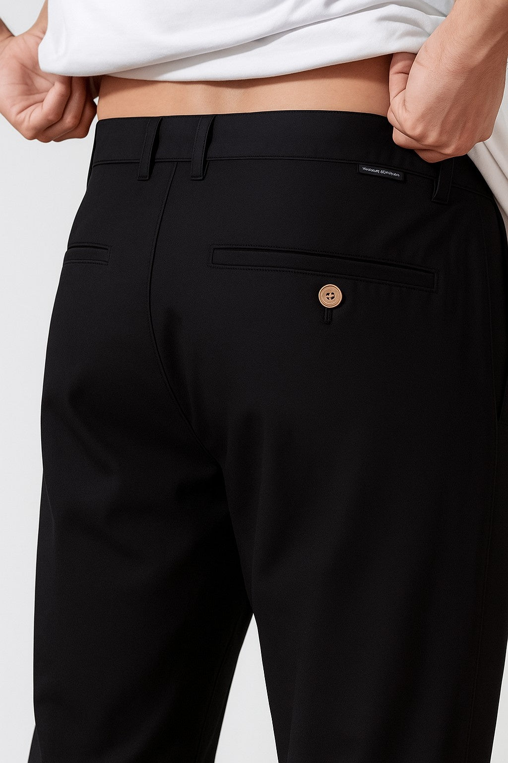 Herrebukser – Straight Fit Bomuld med Stræk – Sort – Fire Årstider – Kontor & Casual - - Pants - Valmont Wear