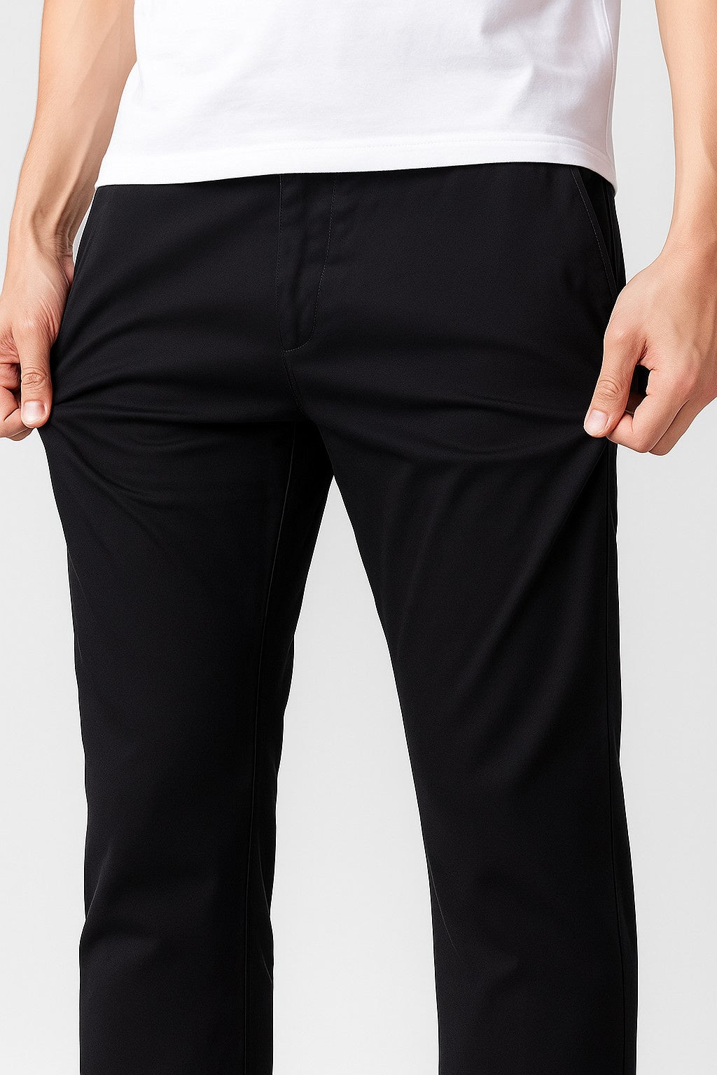 Herrebukser – Straight Fit Bomuld med Stræk – Sort – Fire Årstider – Kontor & Casual - - Pants - Valmont Wear
