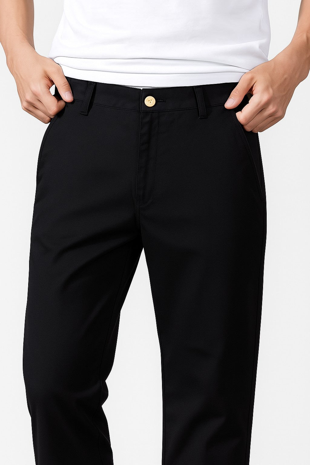 Herrebukser – Straight Fit Bomuld med Stræk – Sort – Fire Årstider – Kontor & Casual - - Pants - Valmont Wear