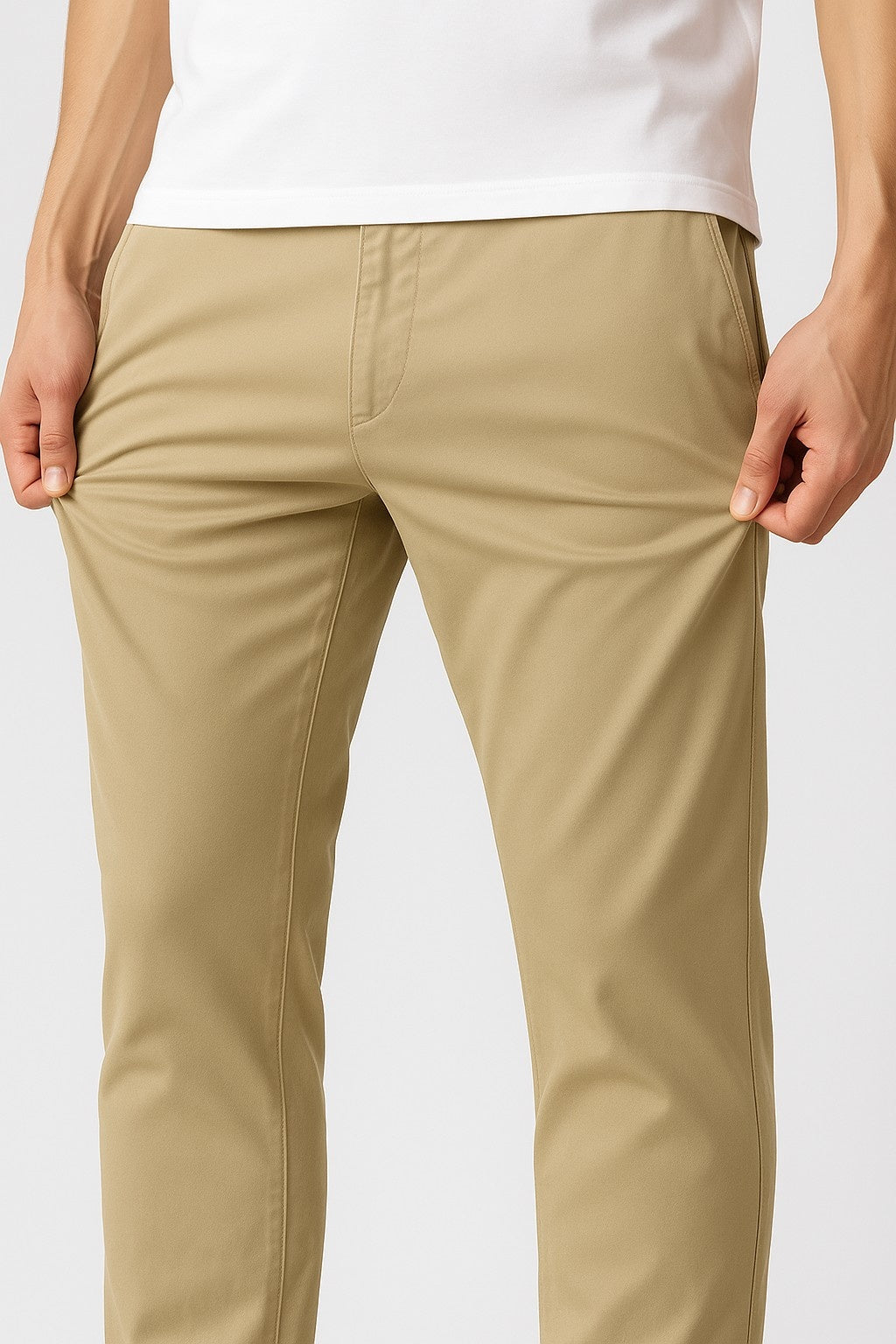 Herrebukser – Straight Fit Bomuld med Stræk – Khaki – Fire Årstider – Kontor & Casual - - Pants - Valmont Wear