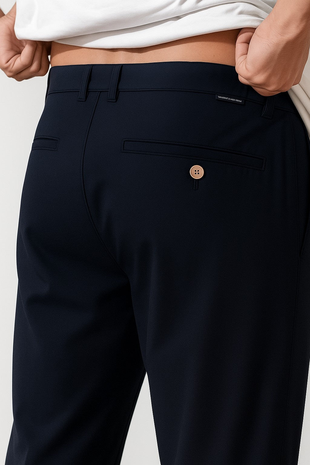 Herrebukser – Straight Fit Bomuld med Stræk – Marineblå – Fire Årstider – Kontor & Casual - - Pants - Valmont Wear