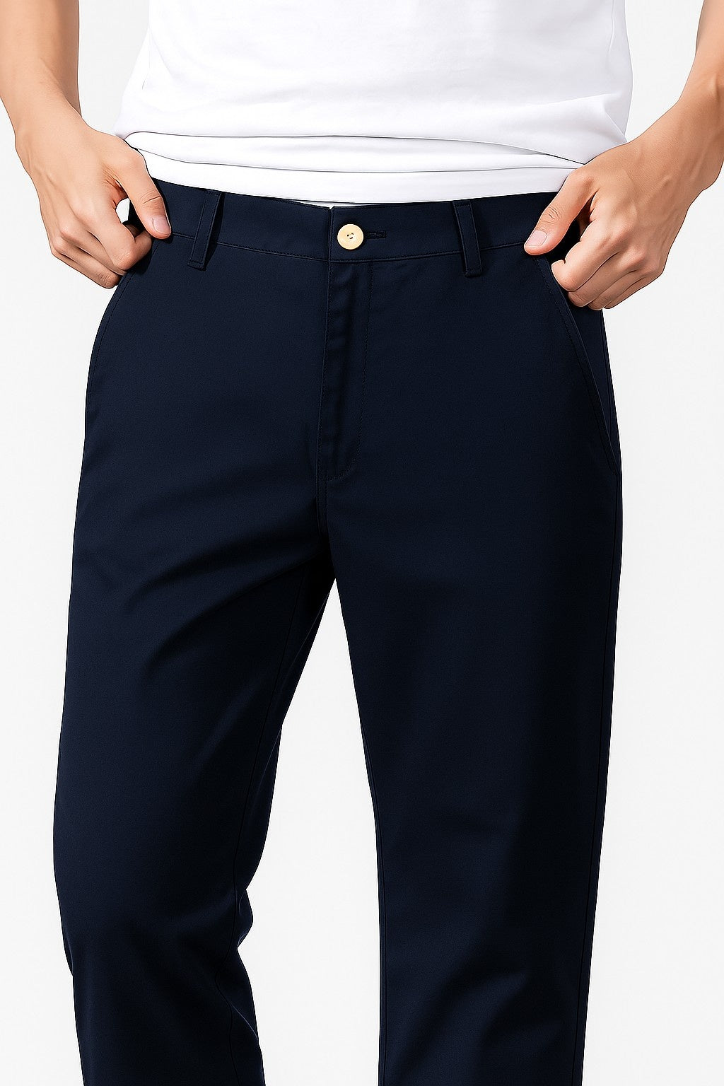 Herrebukser – Straight Fit Bomuld med Stræk – Marineblå – Fire Årstider – Kontor & Casual - - Pants - Valmont Wear
