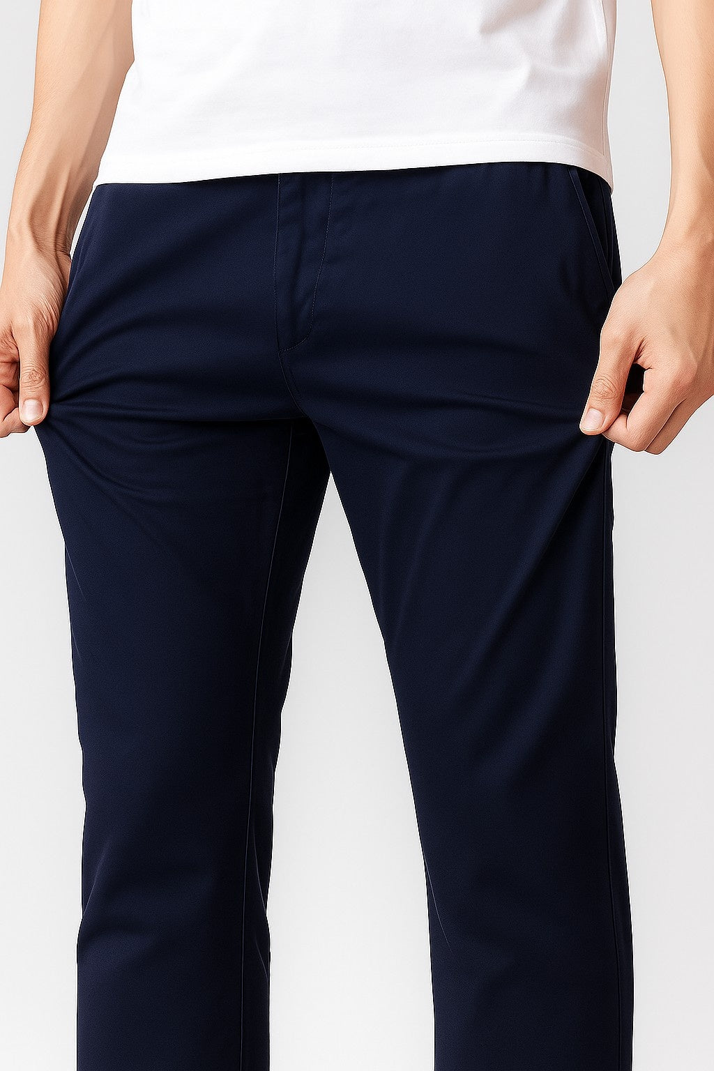 Herrebukser – Straight Fit Bomuld med Stræk – Marineblå – Fire Årstider – Kontor & Casual - - Pants - Valmont Wear