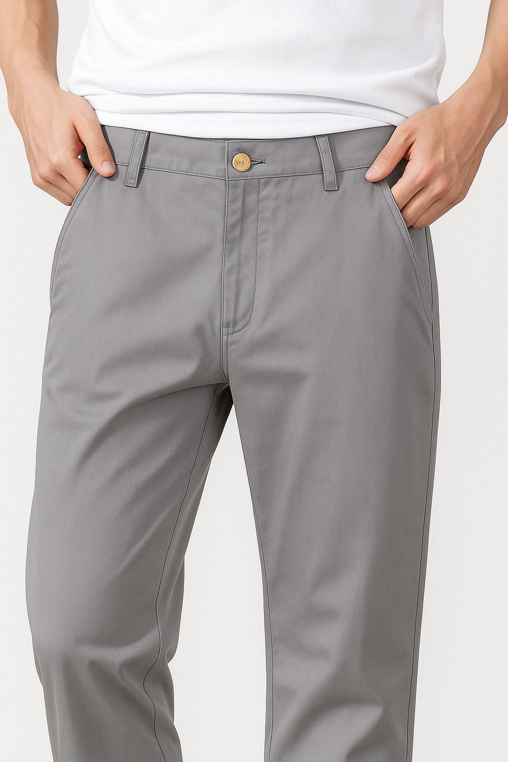 Herrebukser – Straight Fit Bomuld med Stræk – Grå – Fire Årstider – Kontor & Casual - - Pants - Valmont Wear