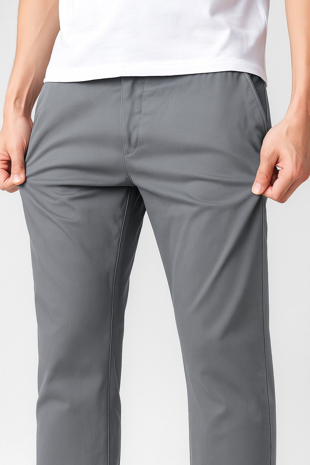 Herrebukser – Straight Fit Bomuld med Stræk – Grå – Fire Årstider – Kontor & Casual - - Pants - Valmont Wear