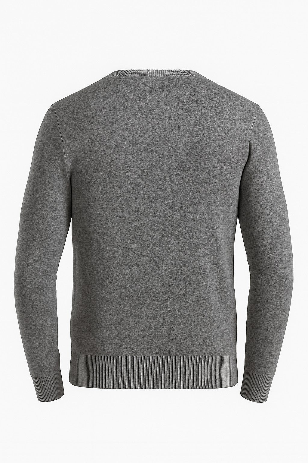 Herre Klassisk Crew Neck Pullover Sweater – Ensfarvet, Ribdetaljer, Casual Fit – Grå - - Sweatre - Valmont Wear