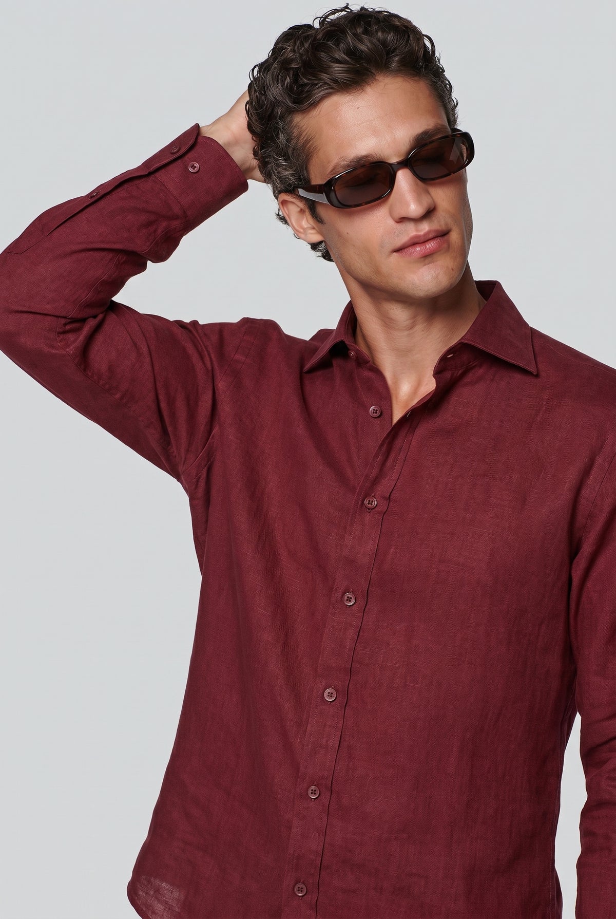 Linskjorte til Mænd - Bordeaux - Lin - Regular Fit - frame 4