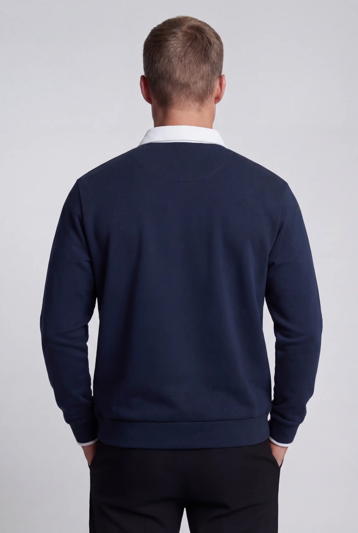 Herre Sweatshirt med Kontrastkrave og Polokrave - Mørkeblå - Striktrøje - Valmont Wear