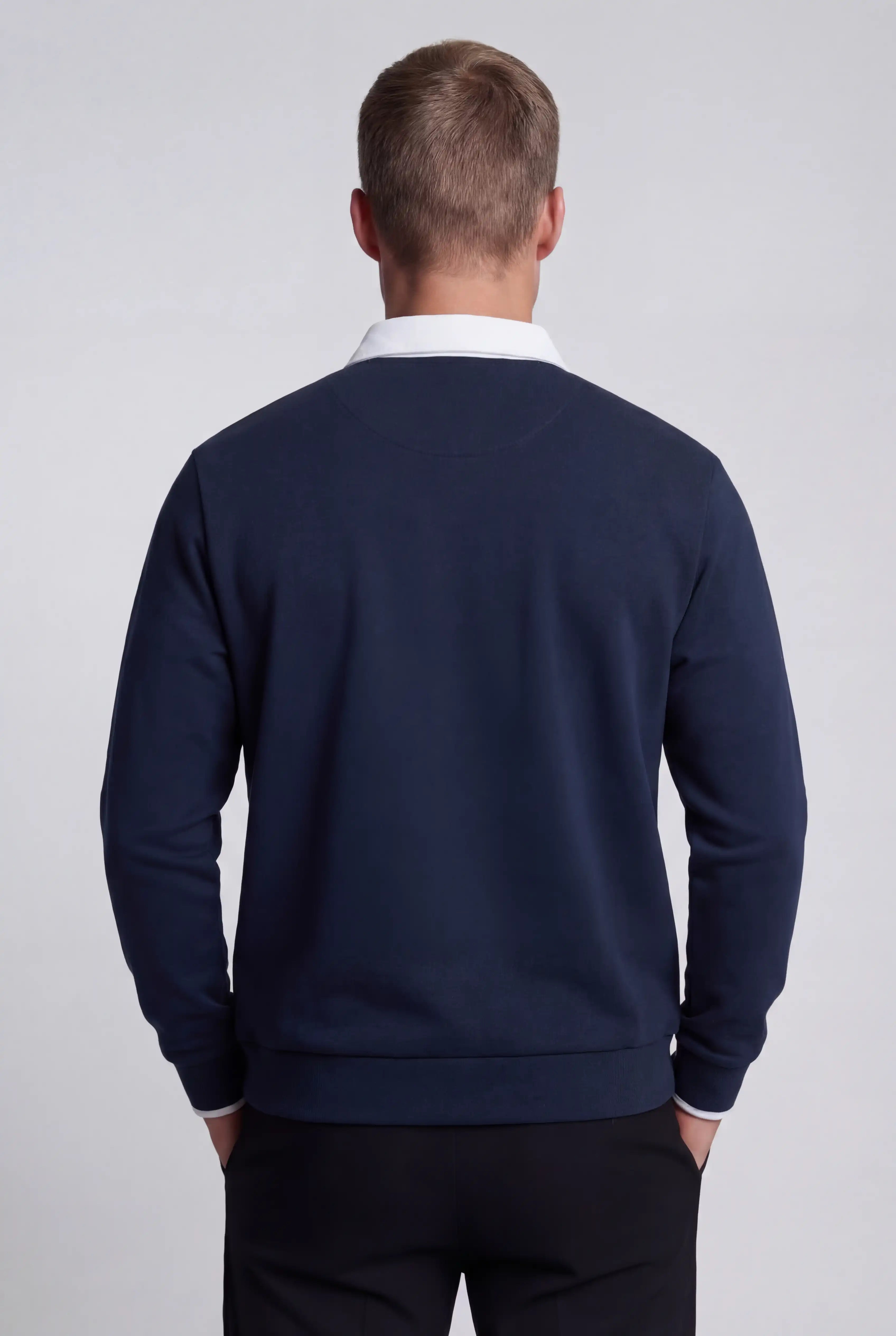 Herre Sweatshirt med Kontrastkrave og Polokrave – Mørkeblå