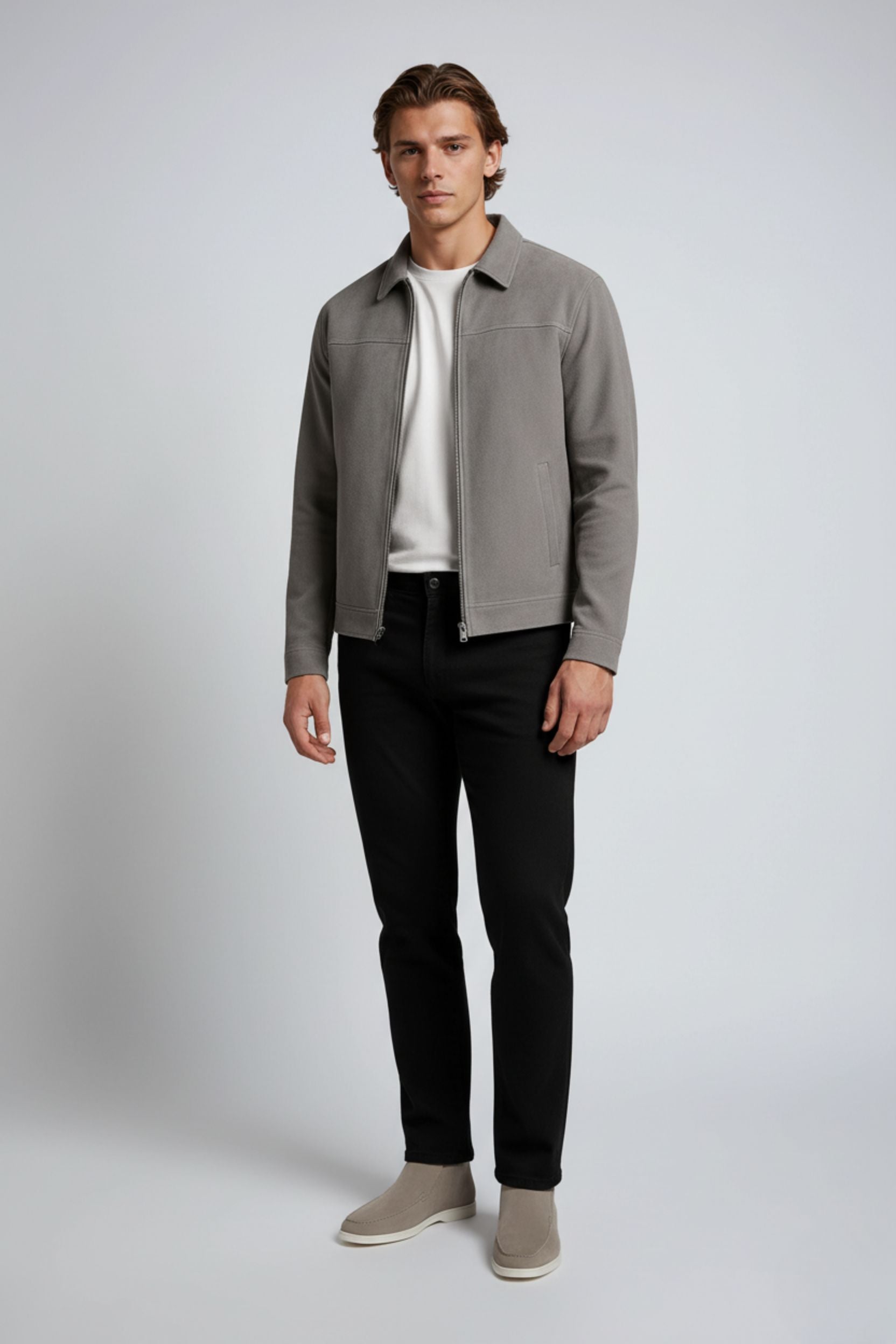 Grå Suede Jakke til Mænd – Moderne Casual Jakke - - Jakker - Valmont Wear