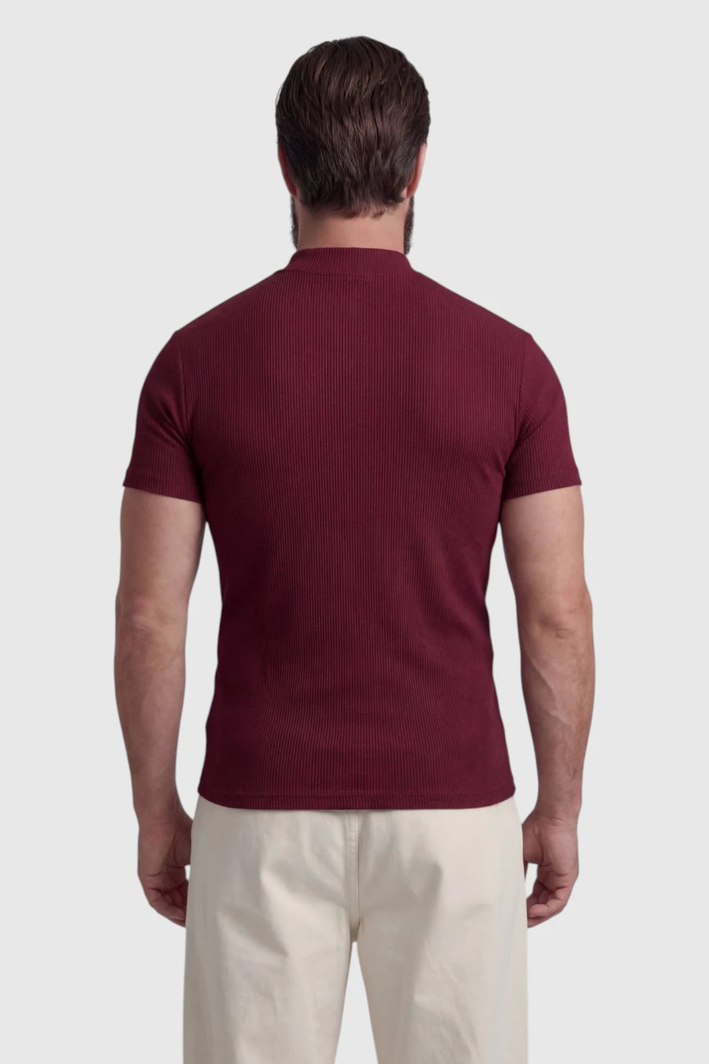Ribstrikket Mock Neck T-Shirt Herre Slim Fit – Bordeaux
