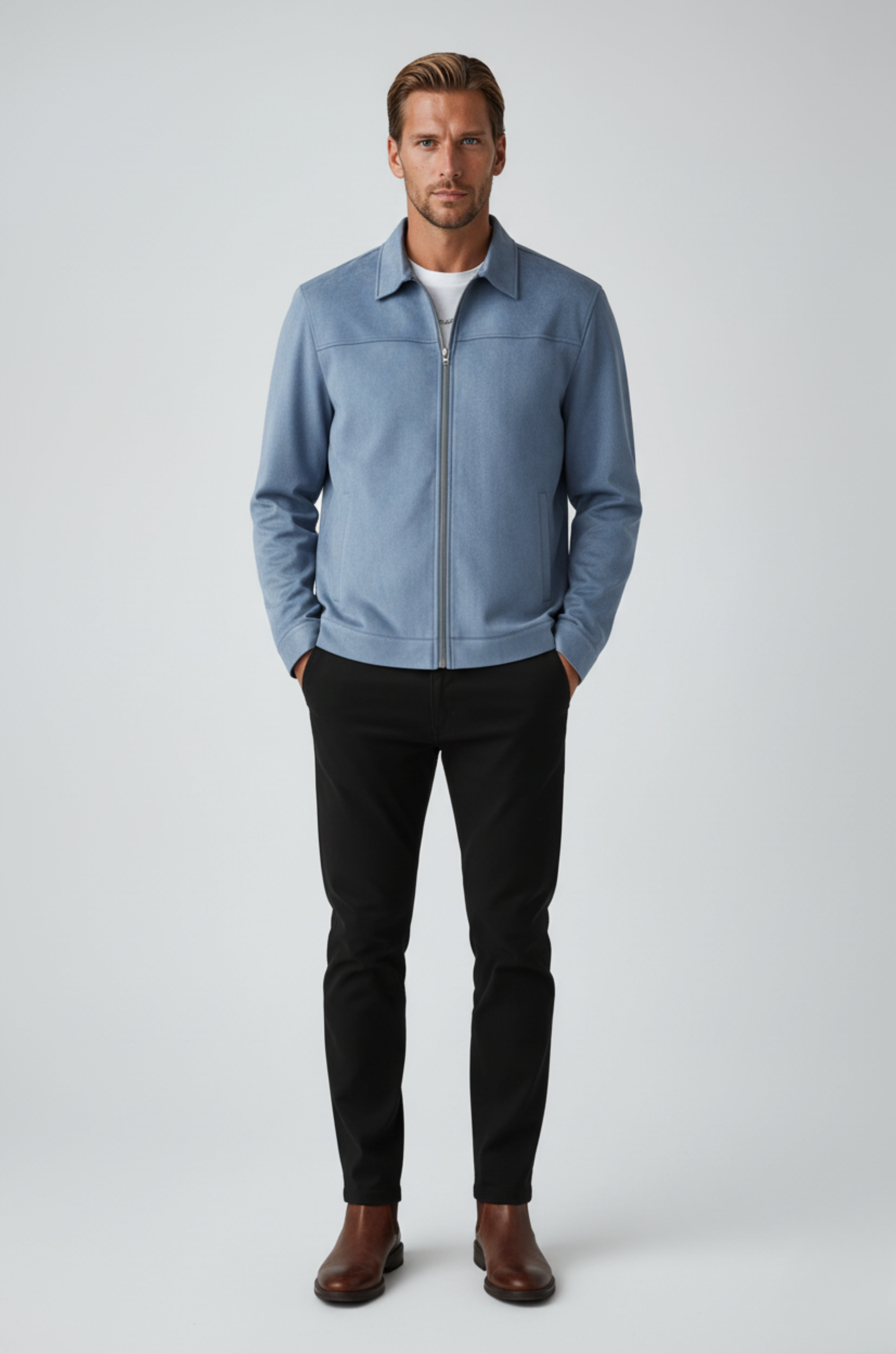 Dusty Blue Suede Jakke til Mænd – Elegant og Alsidig Hverdagsjakke - - Jakker - Valmont Wear