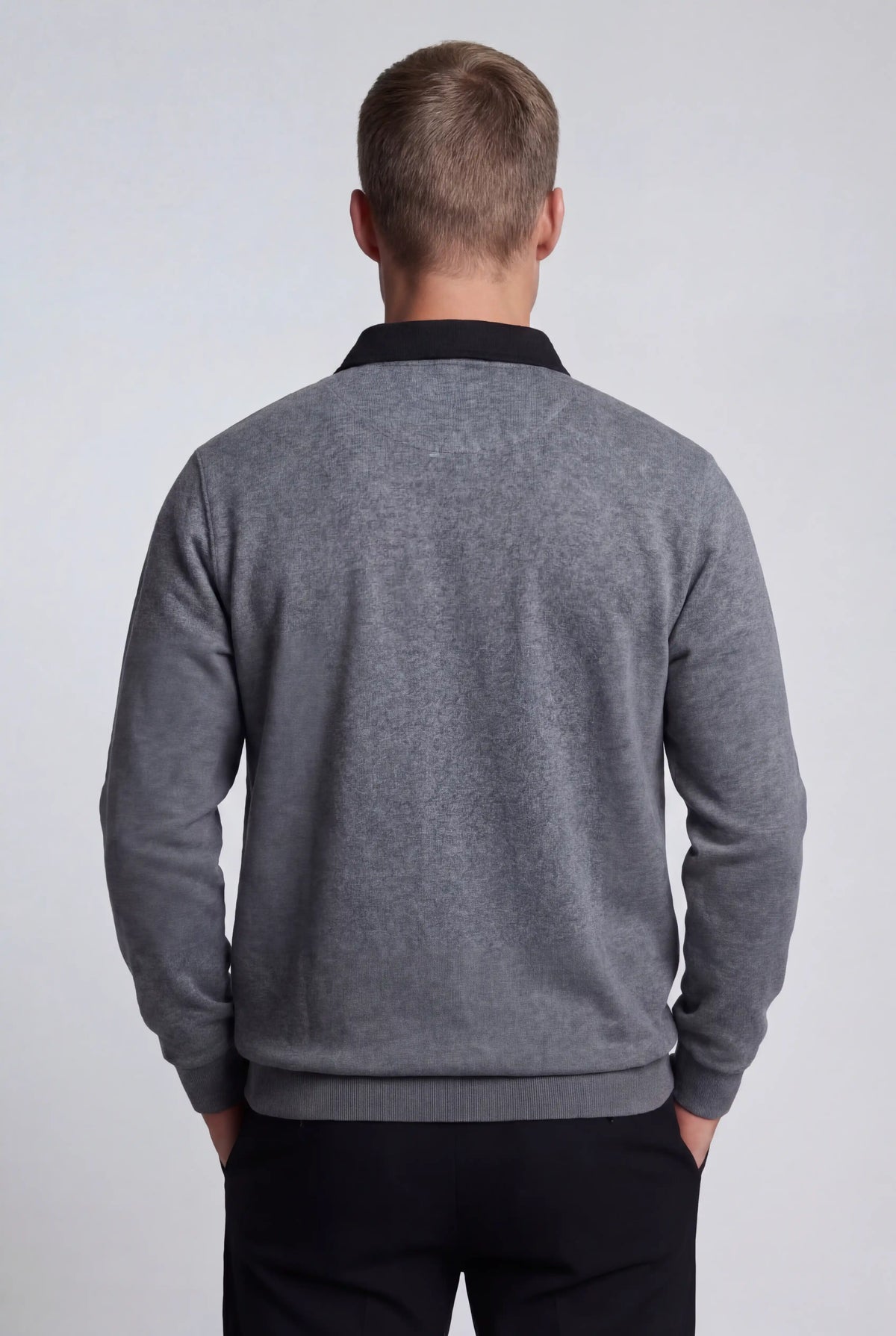 Herre Sweatshirt med Kontrastkrave og Polokrave - Grå melange - Striktrøje - Valmont Wear