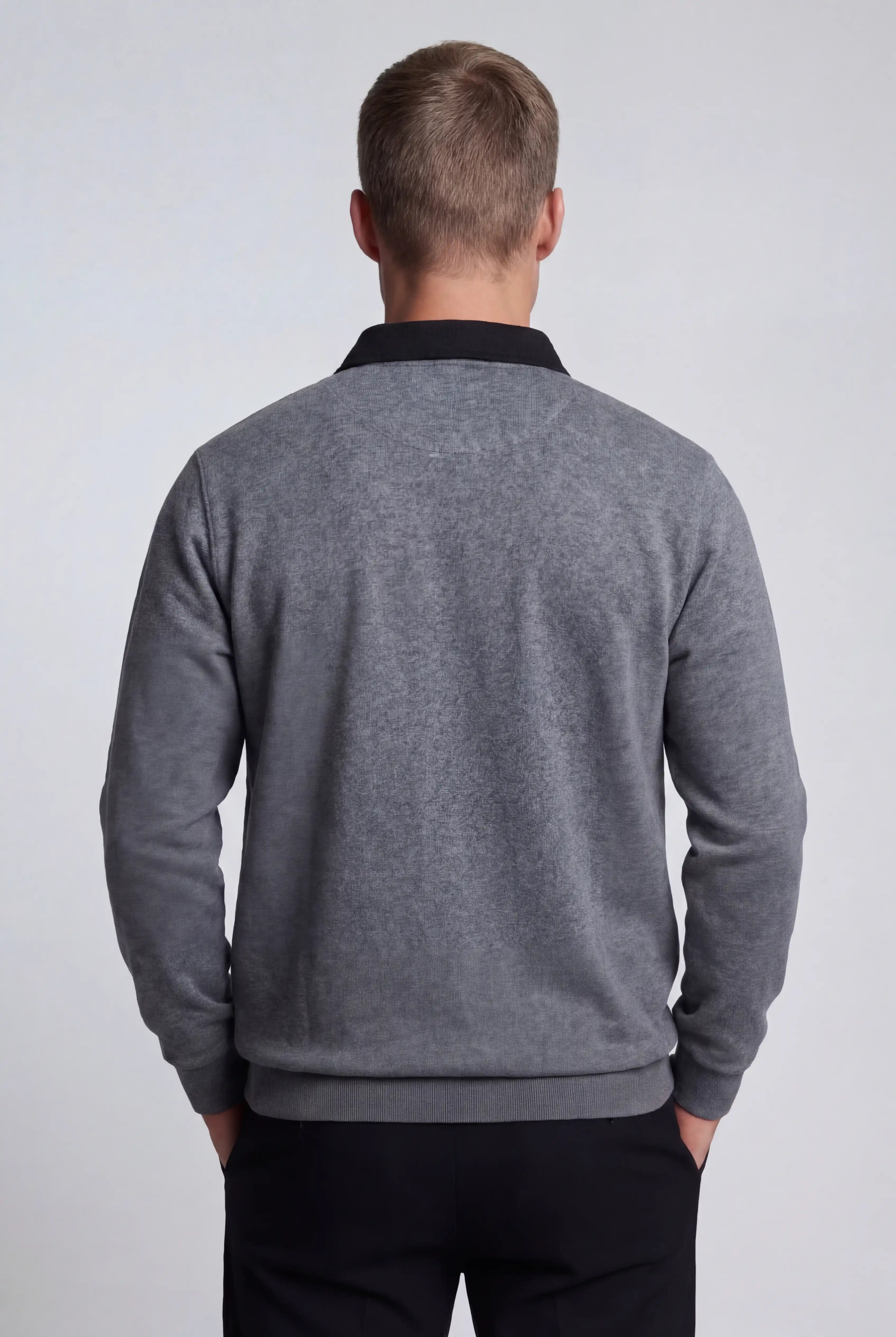 Herre Sweatshirt med Kontrastkrave og Polokrave – Grå melange