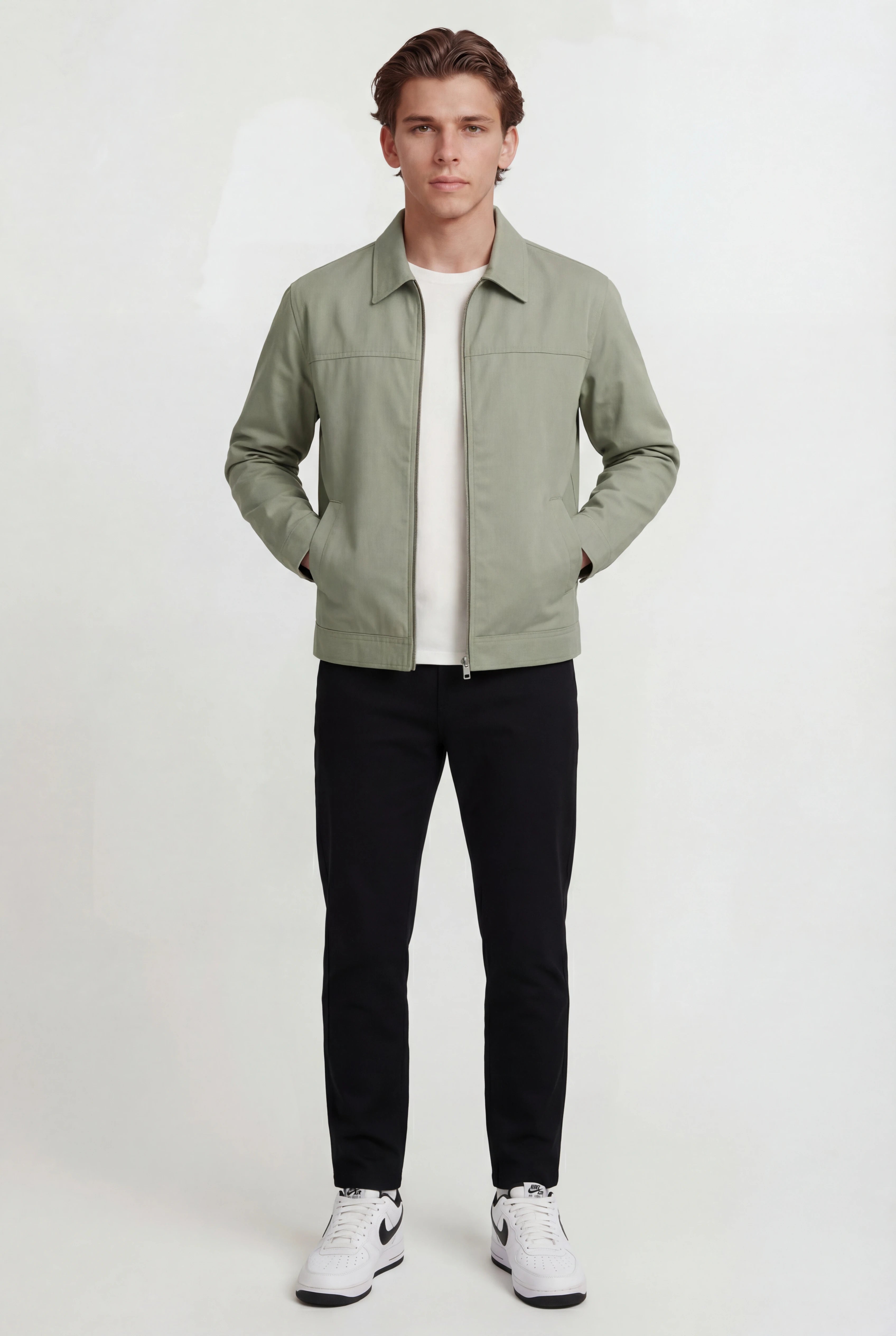 Letvægts Twill Jakke til Mænd – Ærtegrøn – Regular Fit