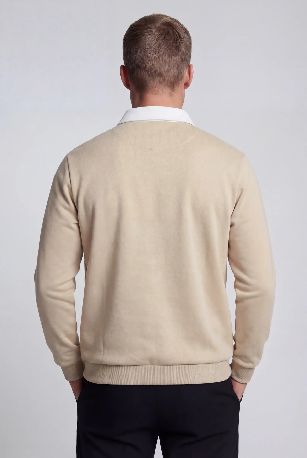 Herre Sweatshirt med Kontrastkrave og Polokrave - Beige - Striktrøje - Valmont Wear