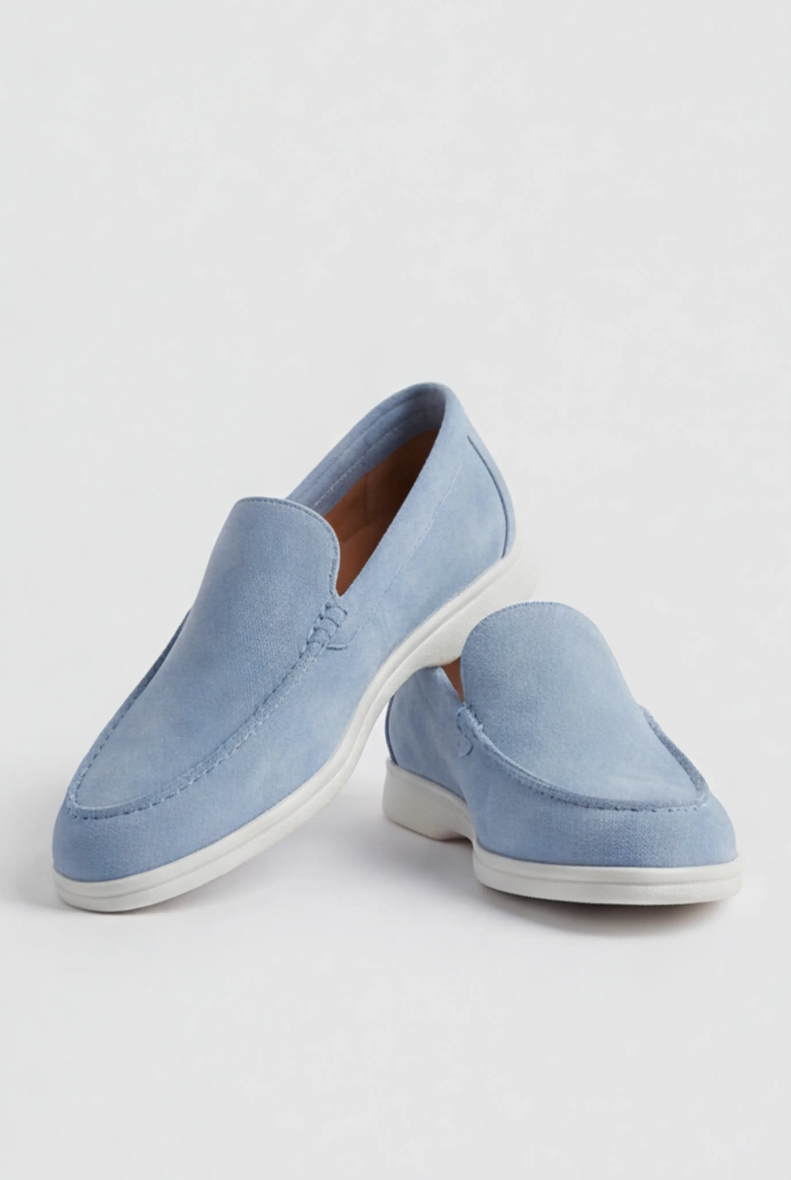 Casual Herre Loafers Slip-On – Lyseblå PU med Ruskindslook