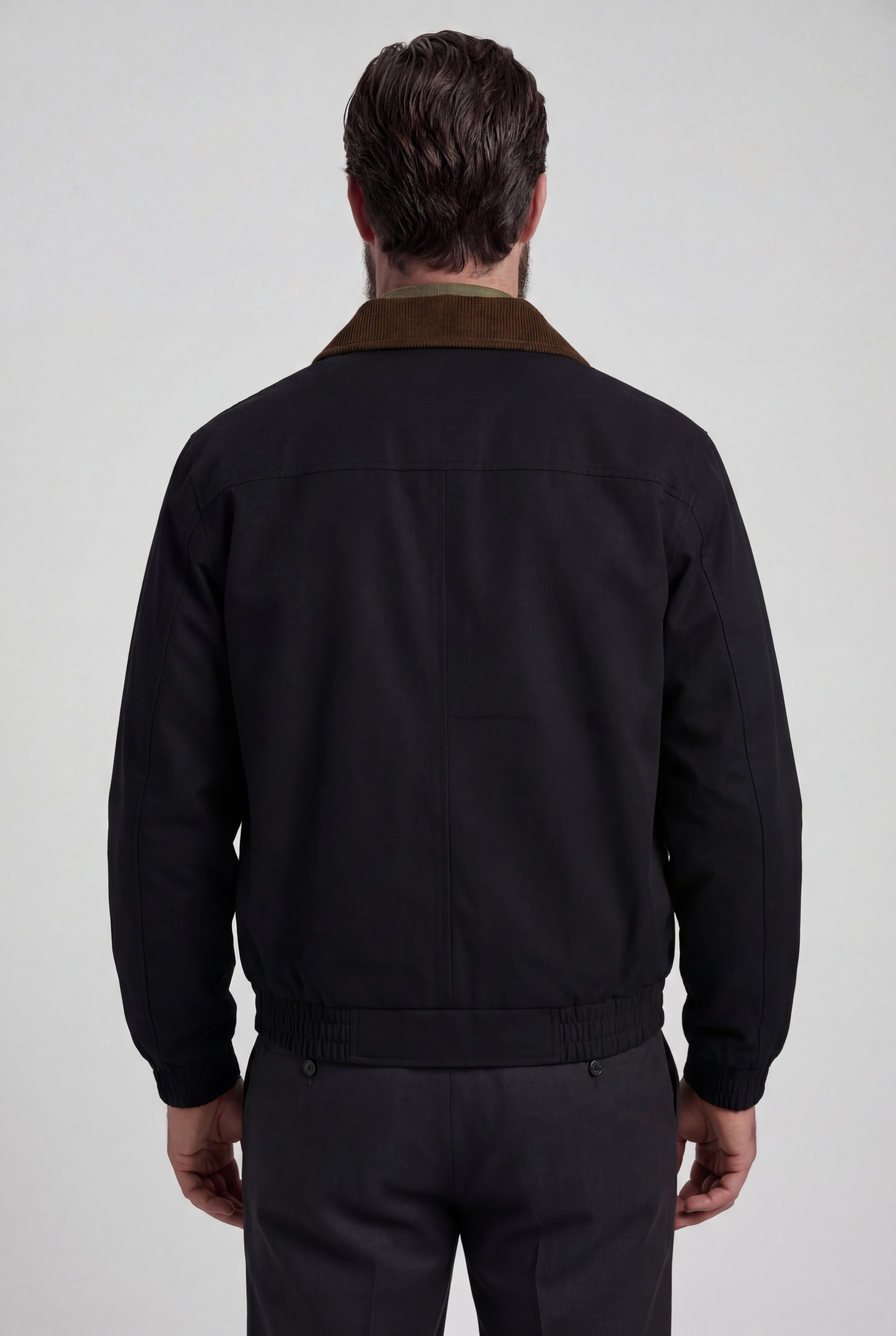 Herre kort utility-jakke med fløjlskrave – Sort