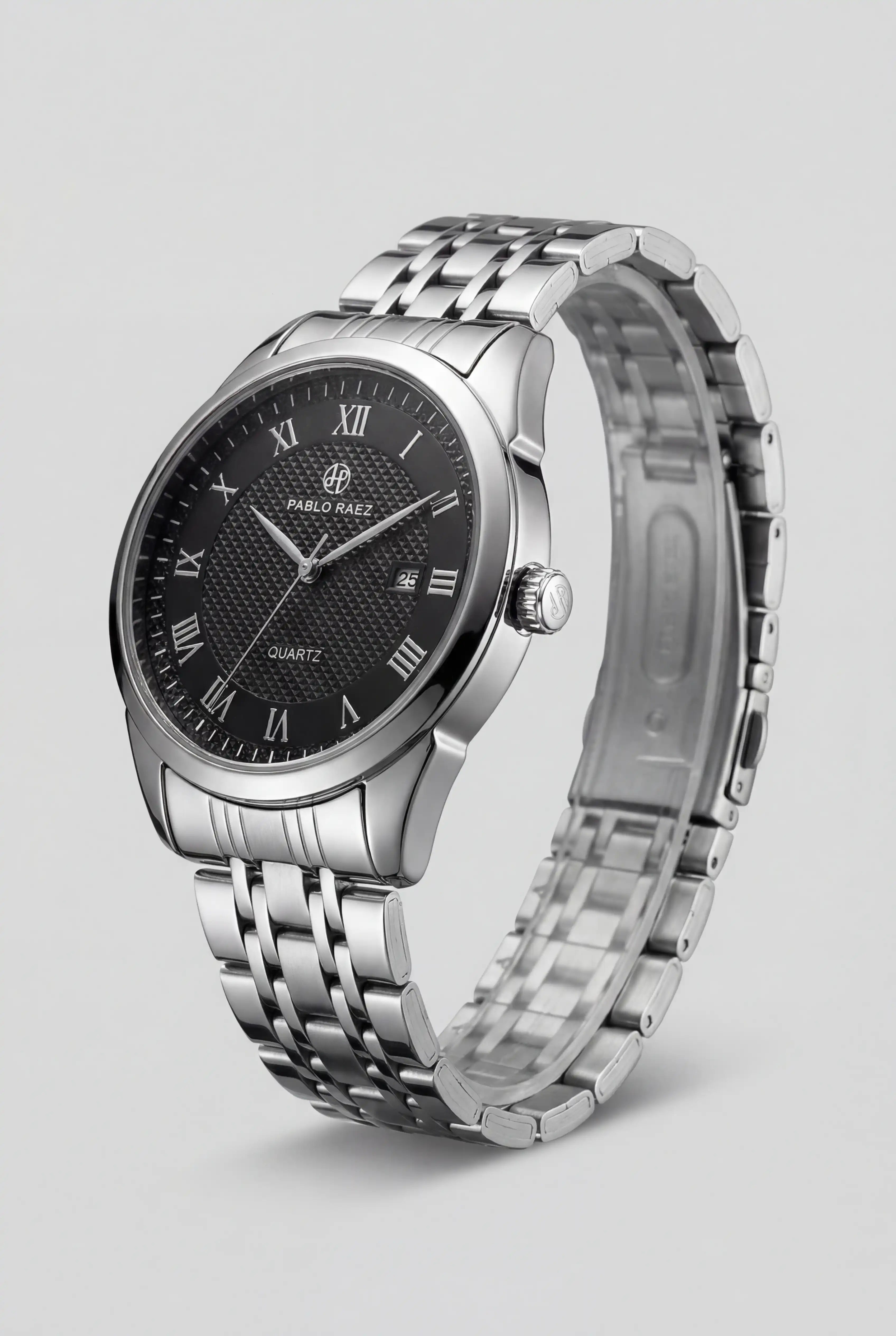 Herreur i Rustfrit Stål - Quartz Ur - Sort Tekstureret Skive med Dato - Ur - Valmont Wear