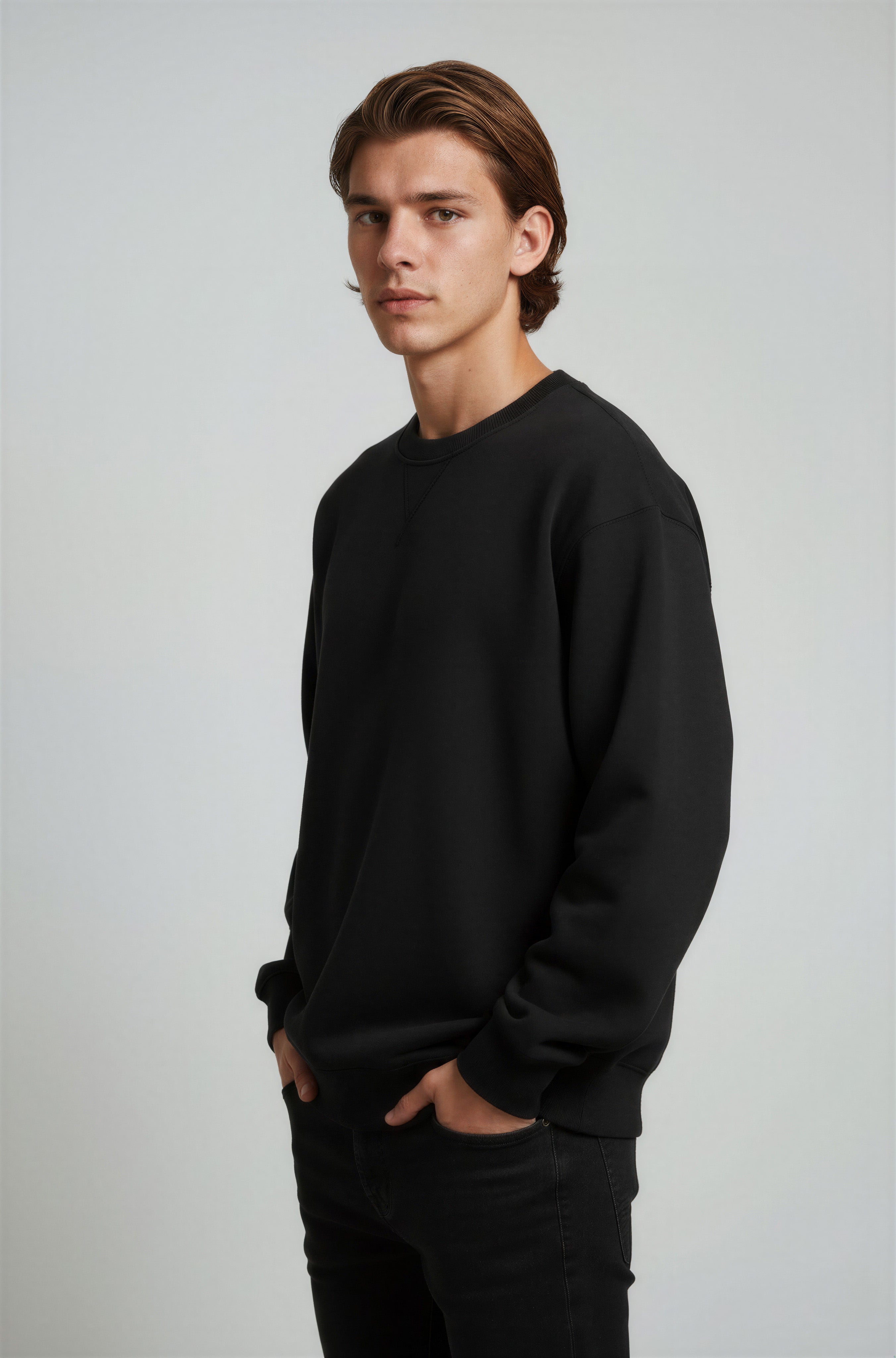 Herre Heavyweight Oversized Rundhalset Striktrøje – Sort - - Sweater - Valmont Wear