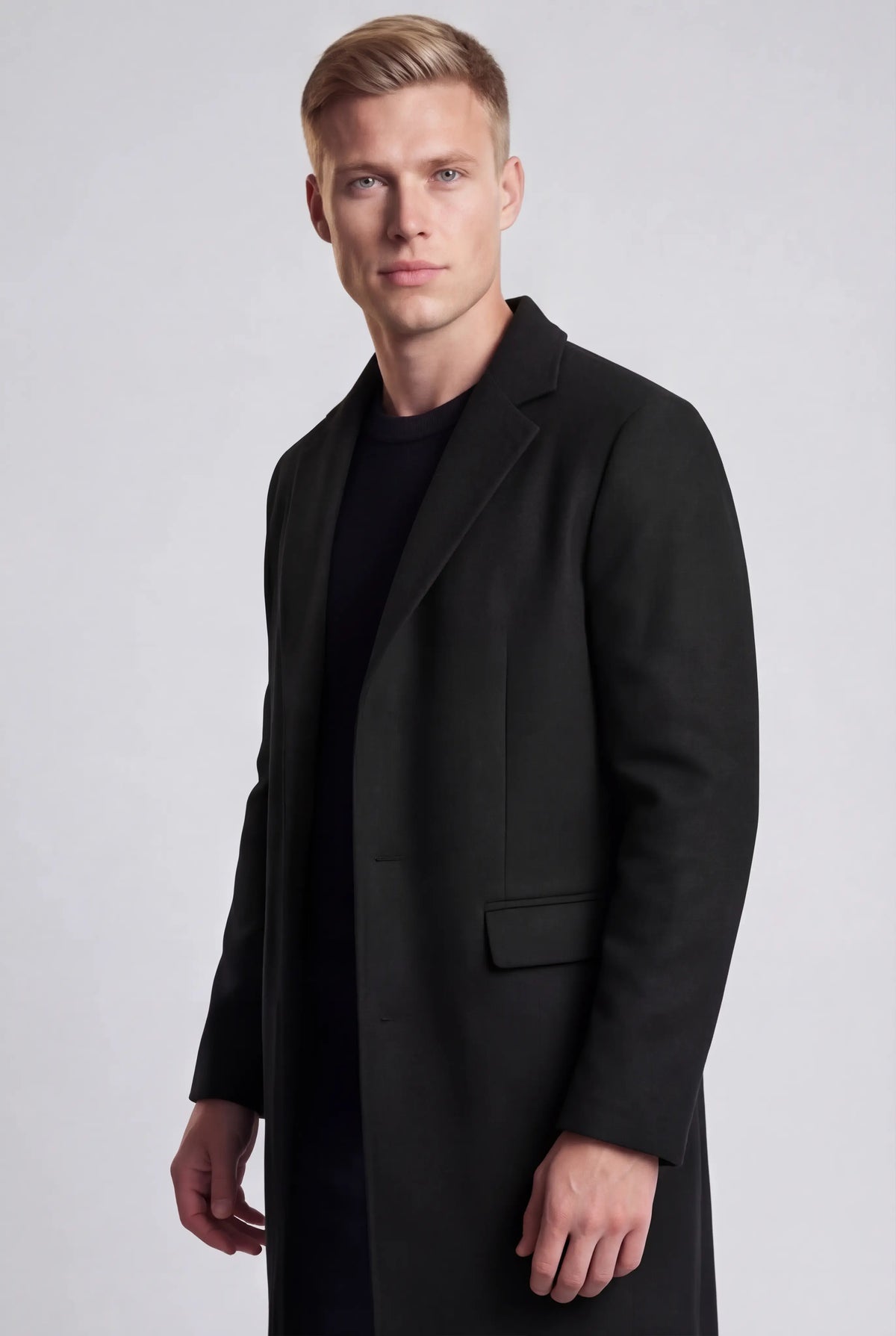 Herre Enkeltradet Lang Frakke - Sort - Coat - Valmont Wear
