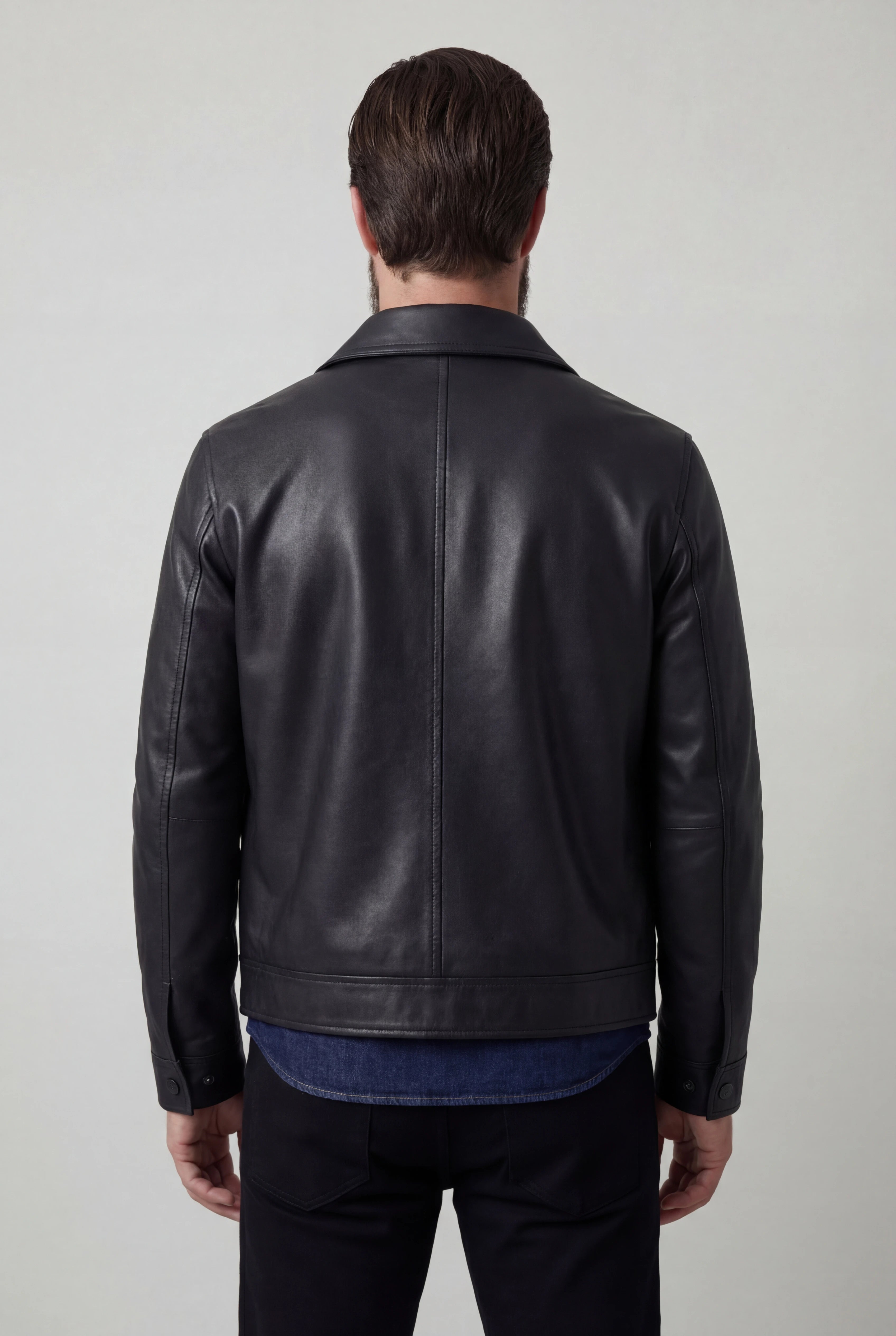 Herrejakke med læderlook og lynlåslukning – Sort