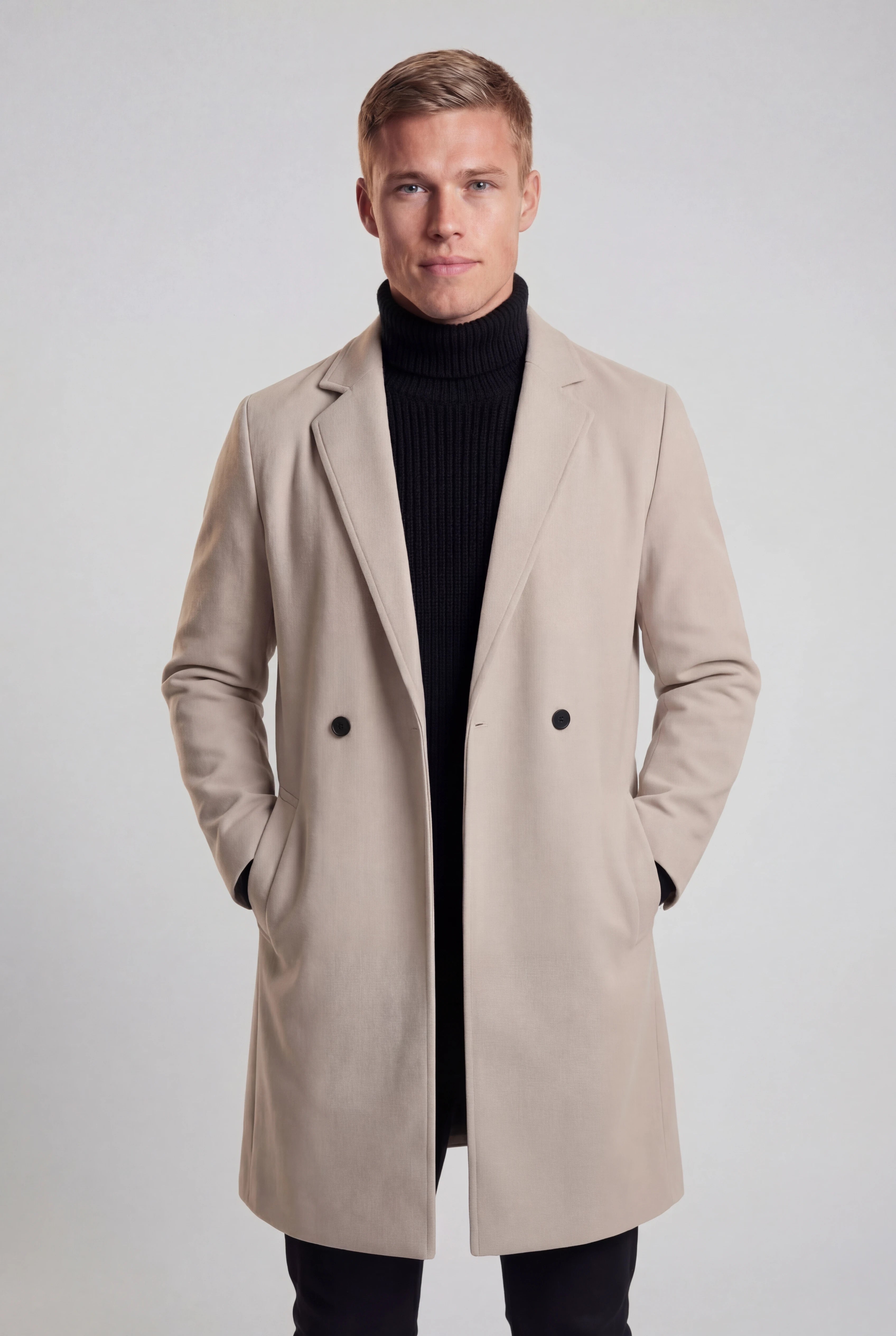 Varm Oatmeal Herrefrakke med Dobbelt Knaplukning