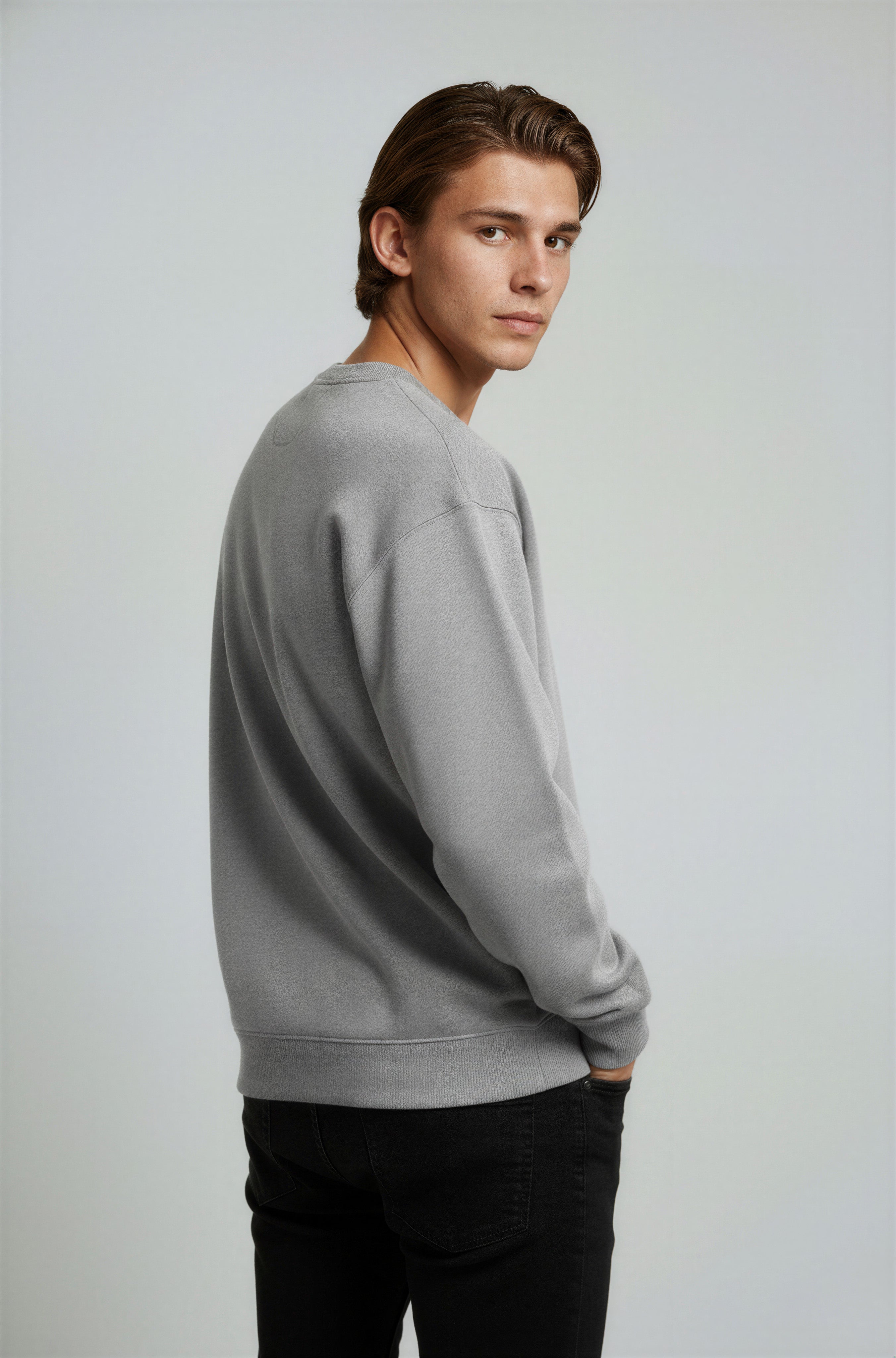 Herre Heavyweight Oversized Rundhalset Striktrøje – Grå - - Sweater - Valmont Wear